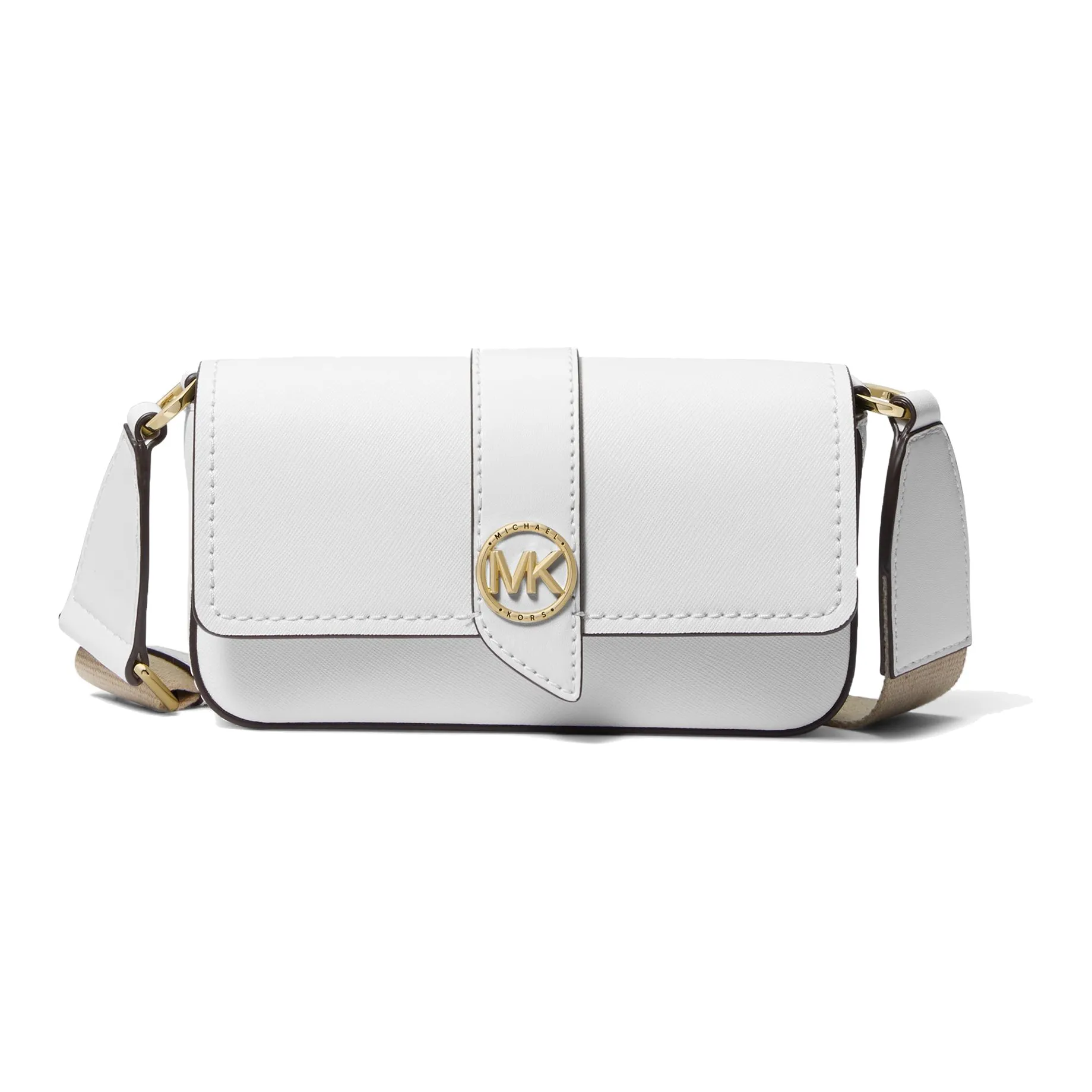 MICHAEL KORS Greenwich Split Cow Leather Baguette Bag, Shoulder Bag, Crossbody Bag Extra Small Women's White