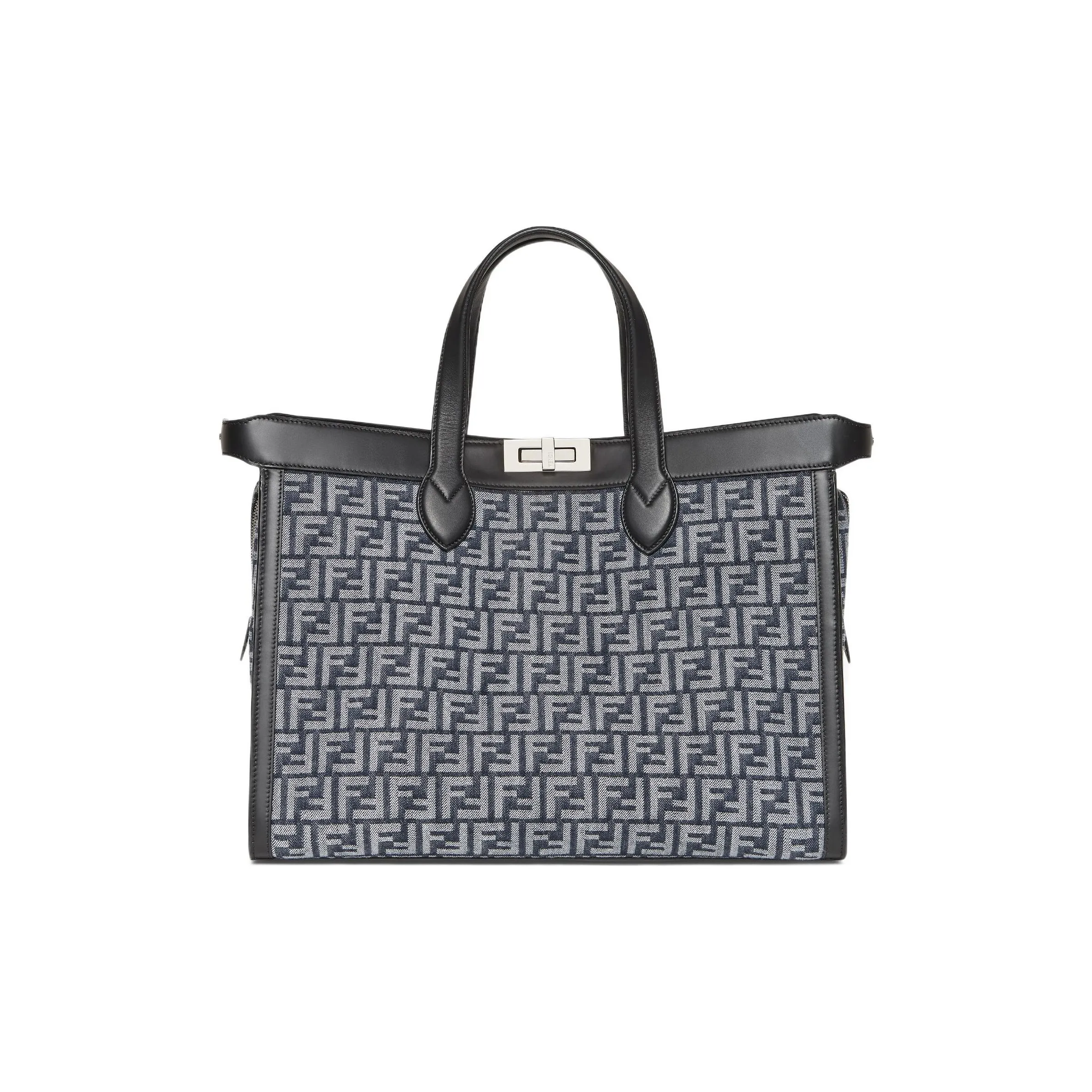 FENDI Peekaboo ISeeU Forty8 Denim With Leather Shoulder Bag Crossbody Bag Handbag Men's Black