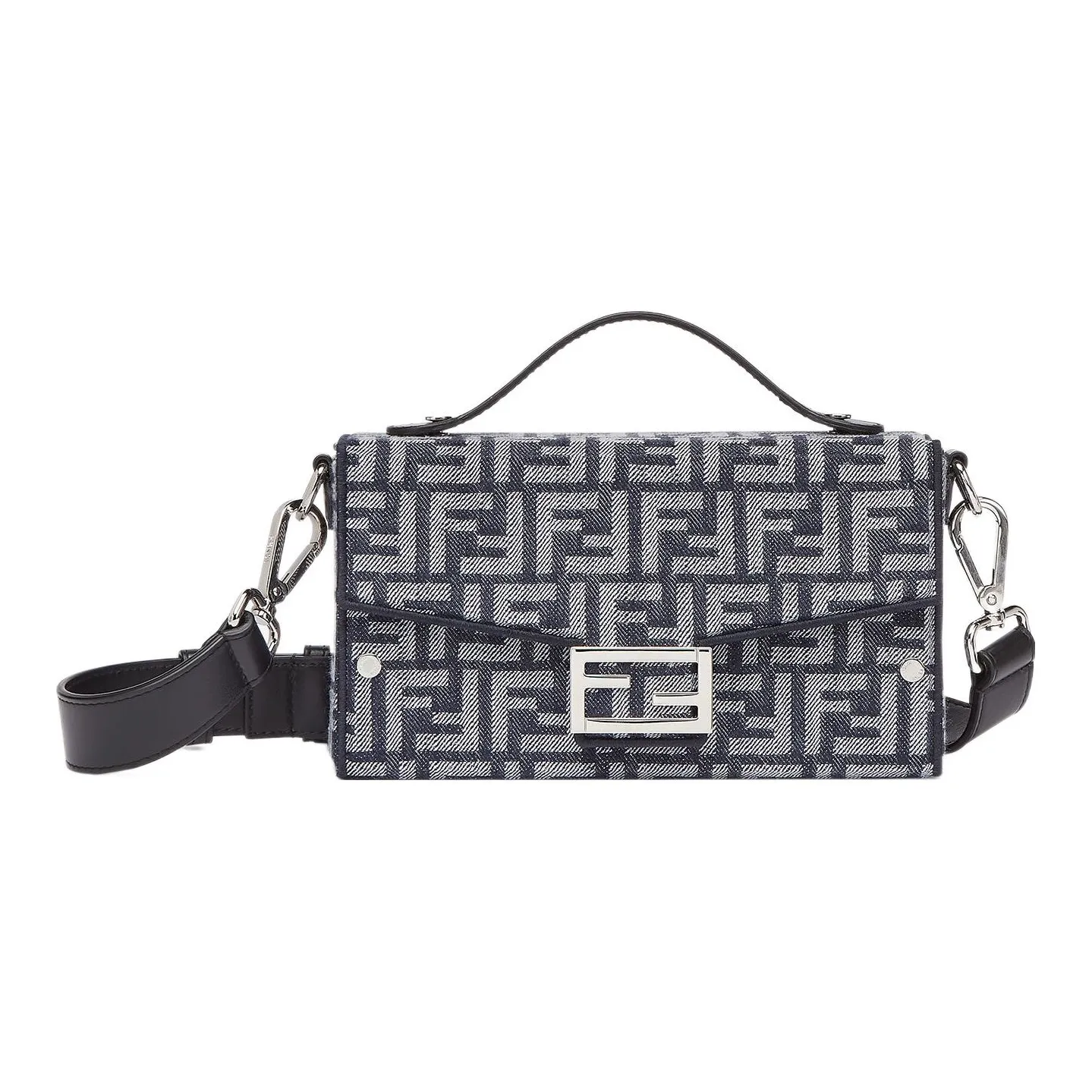 FENDI Baguette Cotton With Calfskin Shoulder Bag, Crossbody Bag, Handbag Regular Men's Dark Blue