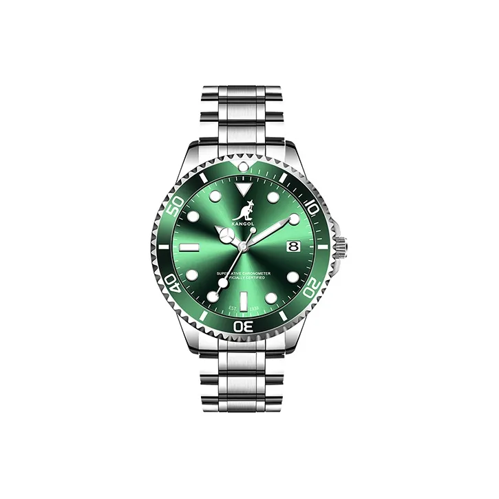 KANGOL Voyager Collection Мужские часы Нержавеющая сталь Кварцевый механизм Металлический ремешок Часы Мужские Зеленый циферблат