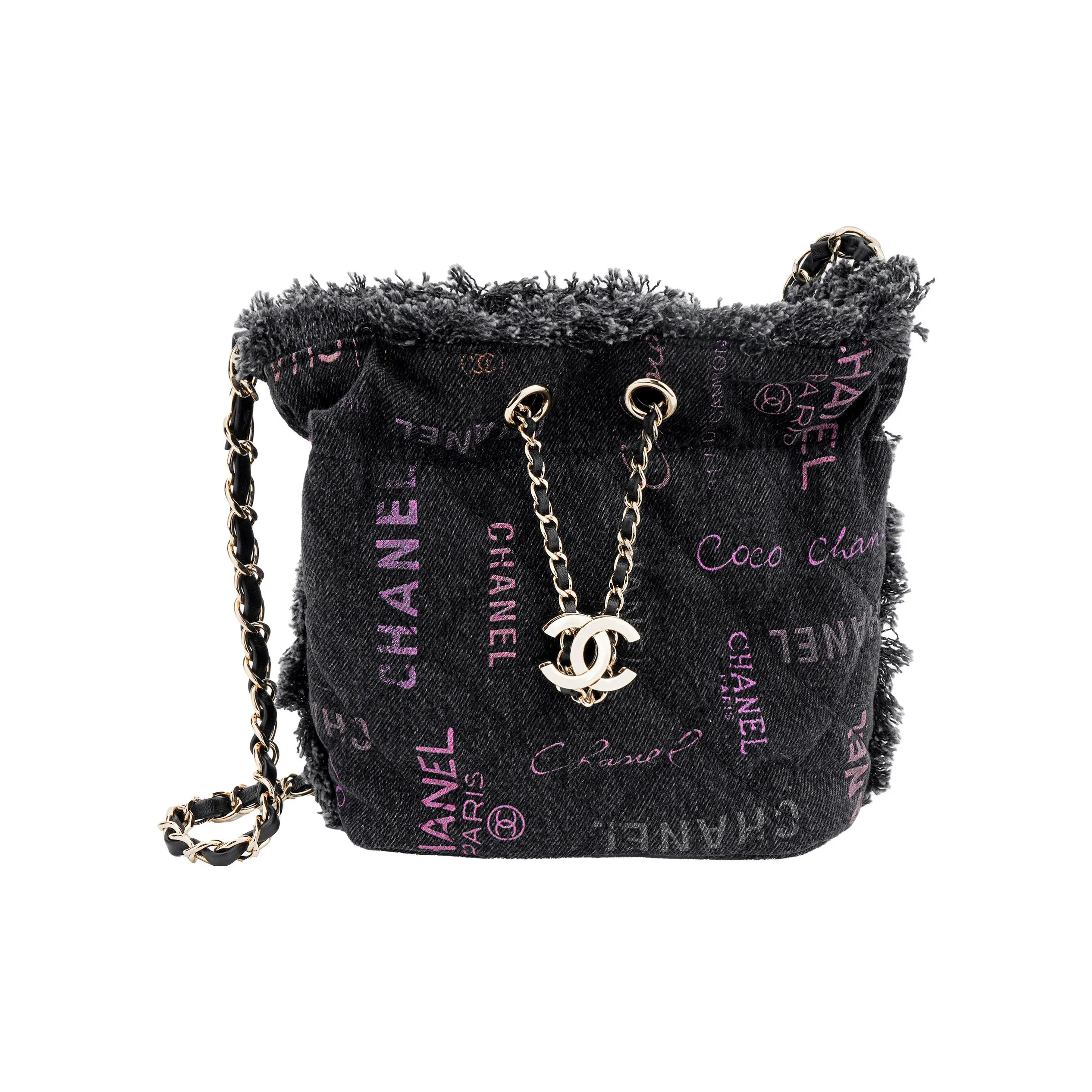 CHANEL Denim Bucket Bag, Shoulder Bag, Crossbody Bag Trumpets Women's Black