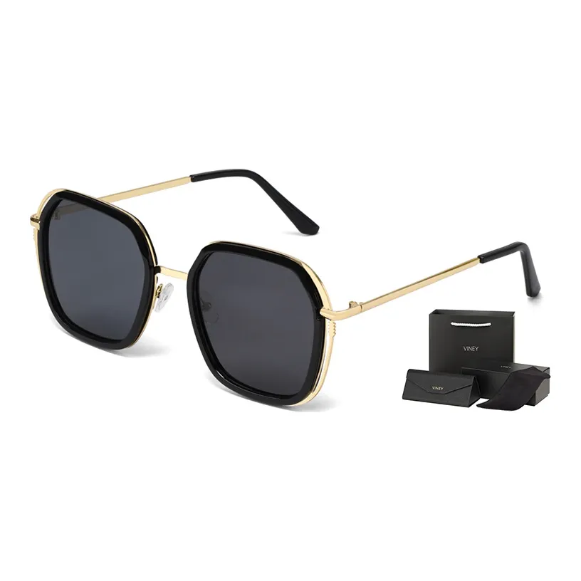 VINEY Sunglasses Unisex Polarized Black Frame With Black Gray Lens