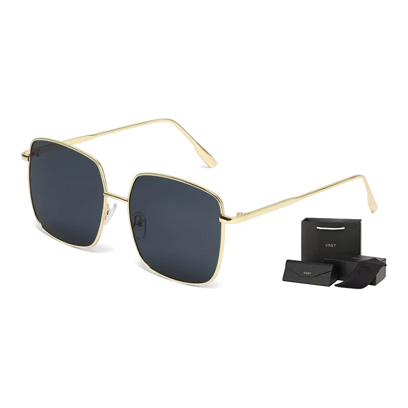 VINEY Sunglasses Unisex Gold Frame Black Gray