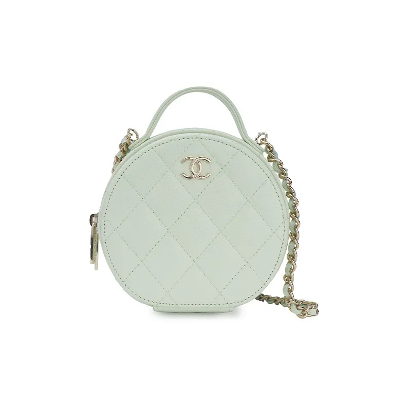 CHANEL Calfskin Round Bag, Handbag, Shoulder Bag, Crossbody Bag Women's Light Green