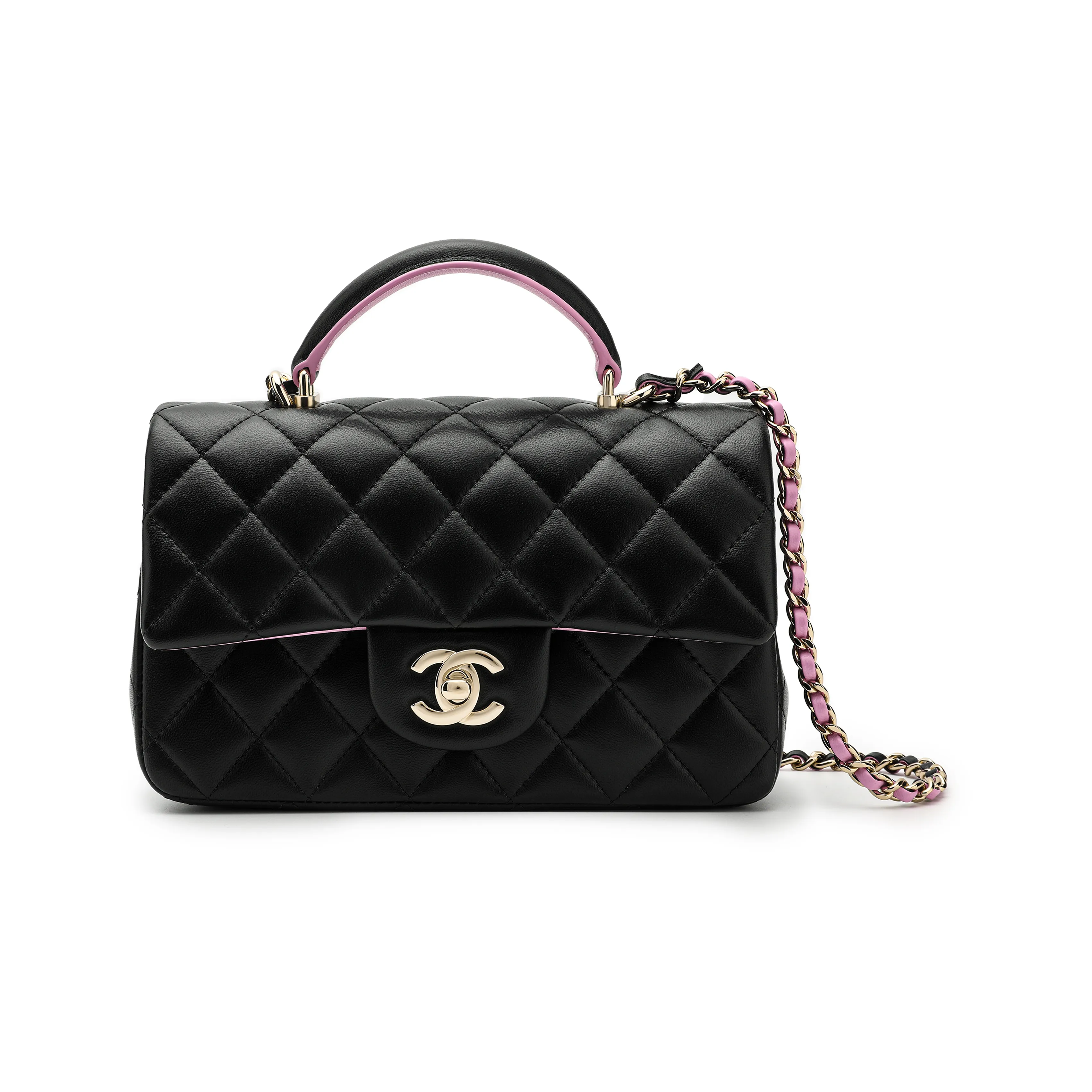CHANEL Mini Classic Flap Bag With Handle Black/Pink AS2431