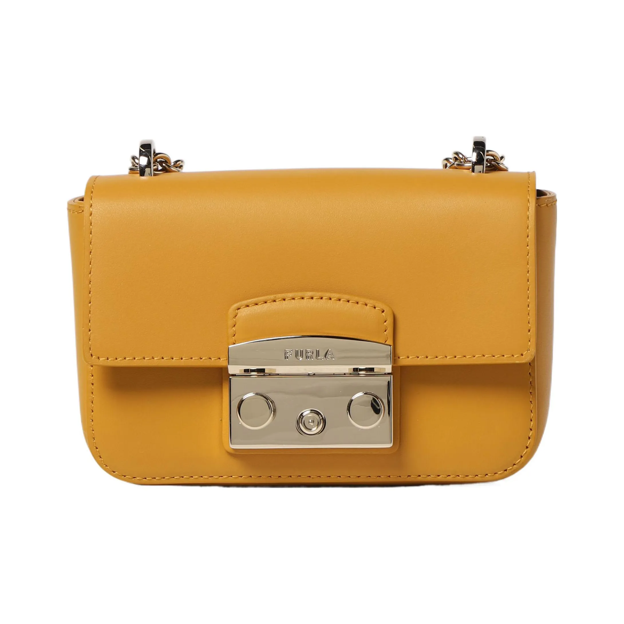 Furla Metropolis Collection Leather Shoulder Bag, Crossbody Bag Trumpets Women's Yellow
