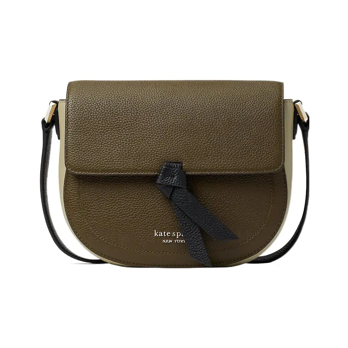 Kate Spade Knott Pebbled Leather Saddle Bag Shoulder Bag Crossbody Bag Medium Size Women's Brown & Khaki
