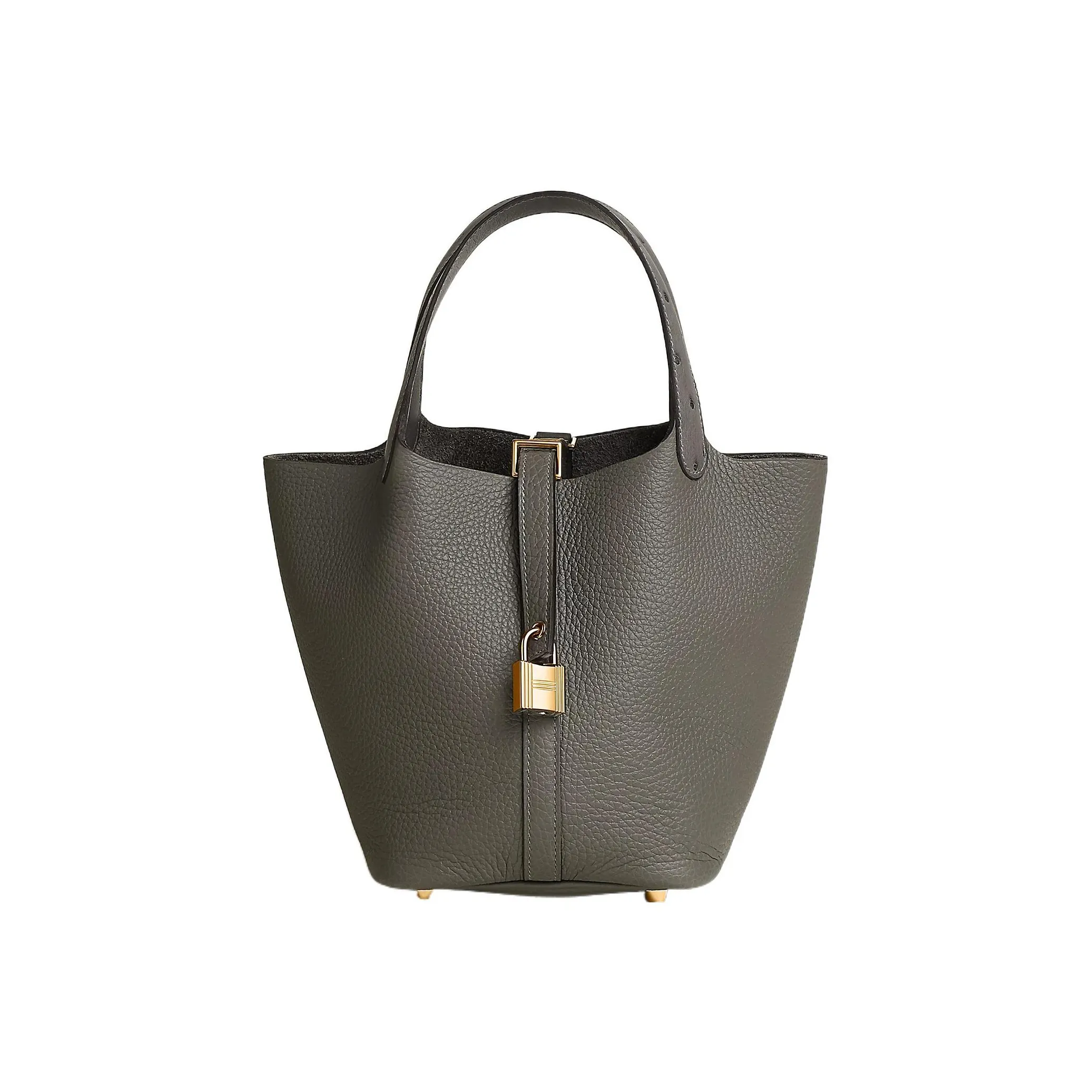 HERMES Picotin Lock Taurillon Clemence Leather With Ostrich Leather Basket Bag Handbag Bucket Bag Women's Mauve Gray