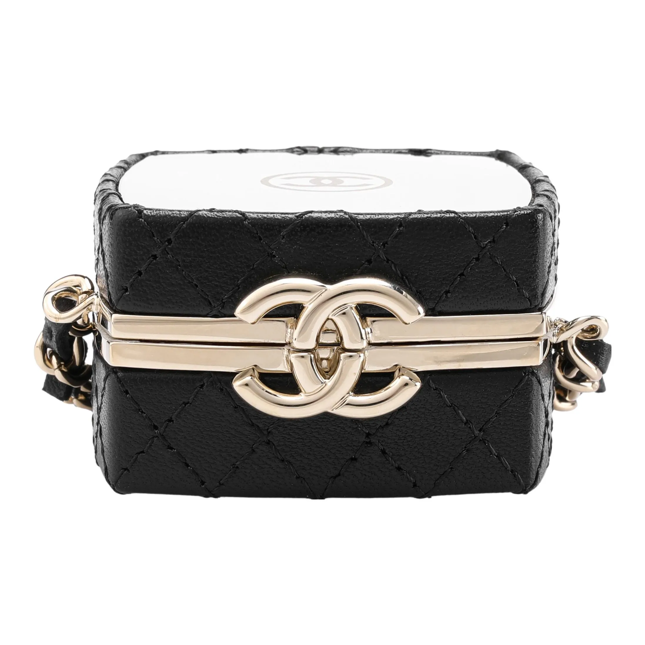 CHANEL Leather Powder Bag, Makeup Box, Shoulder Bag, Crossbody Bag Mini Women's Gold & Black Gold