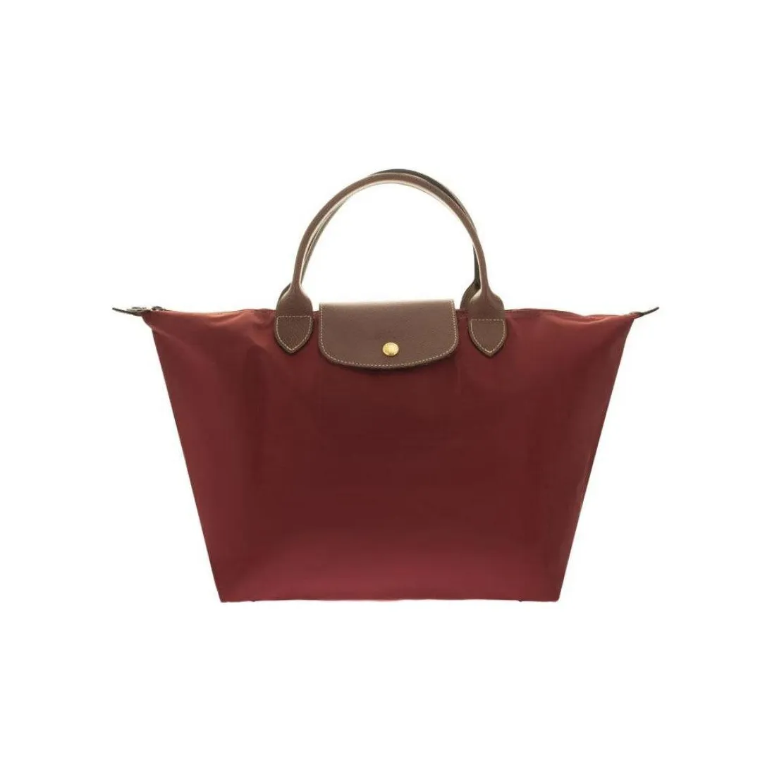 LONGCHAMP Le Pliage Canvas With Leather Handbag Medium Size Women's Red