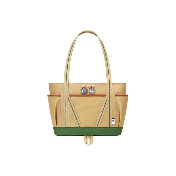 MAH Коллаборация In The Prime of life Полиуретан Тоут Сумка Сумка для покупок Сумка на плечо Средний Унисекс Песочный Мшисто-зеленый