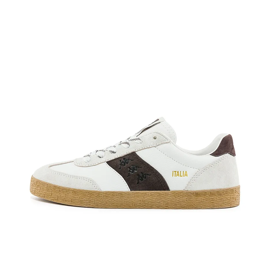 Kappa Anti Slip Wear Resistant Low Top Skateboard Shoes Unisex Korean White/Chocolate Dark Brown