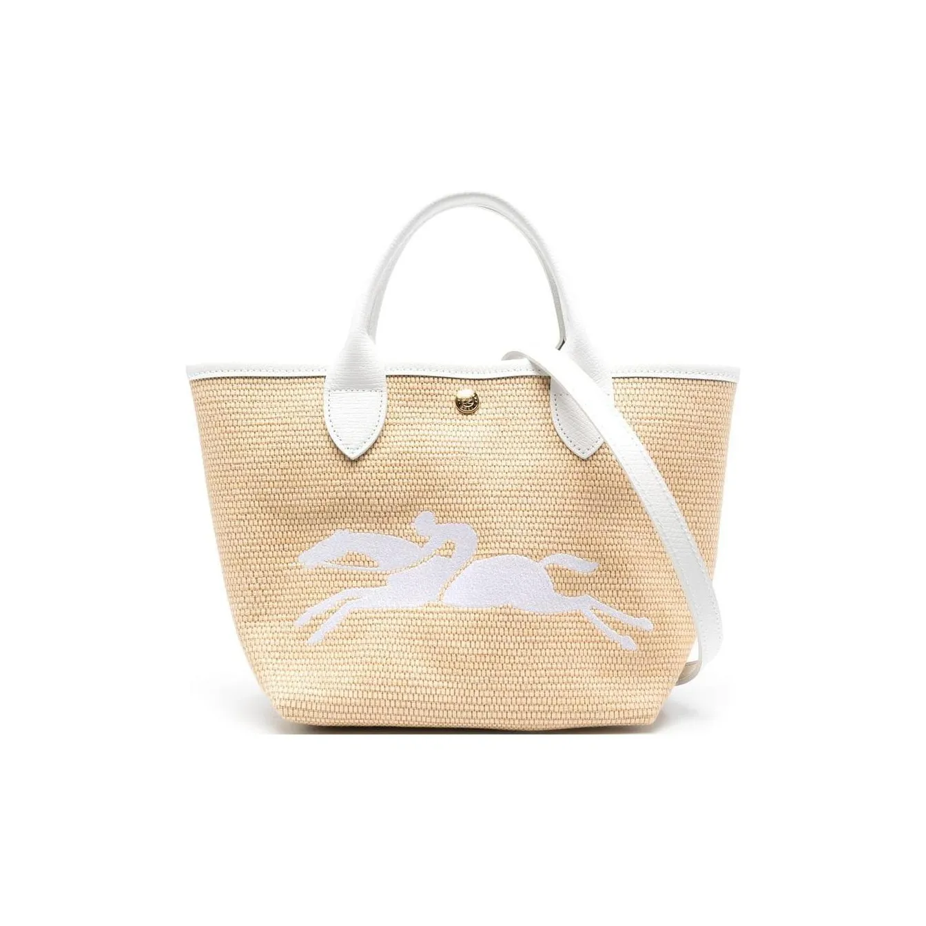 LONGCHAMP Le Panier Pliage Cow Leather Canvas Bag, Shoulder Bag, Crossbody Bag, Handbag Small Size Women's White