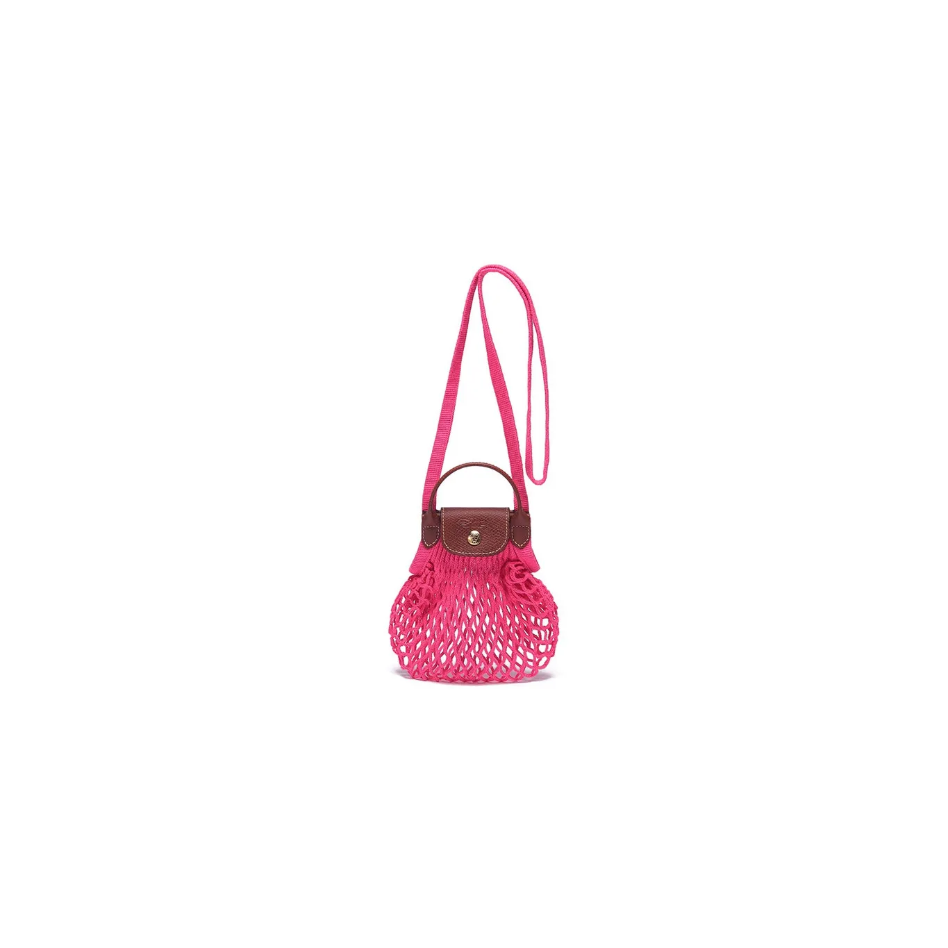 LONGCHAMP Le Pliage Cotton With Cow Leather Trim Mesh Pocket Handbag, Shoulder Bag, Crossbody Bag Mini Women's Pink