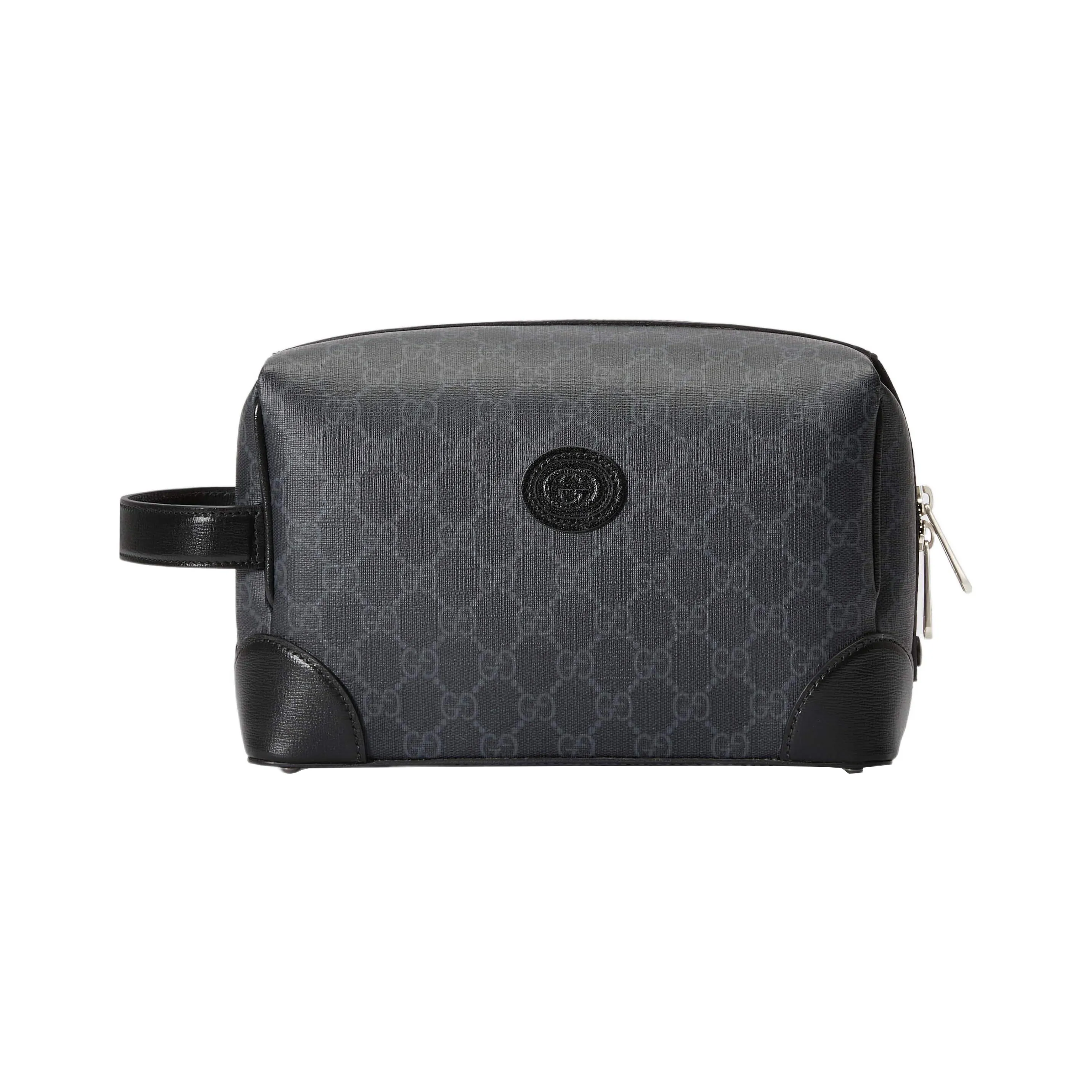 GUCCI Canvas With Leather Trim Clutch Toiletry Bag Women's Gray