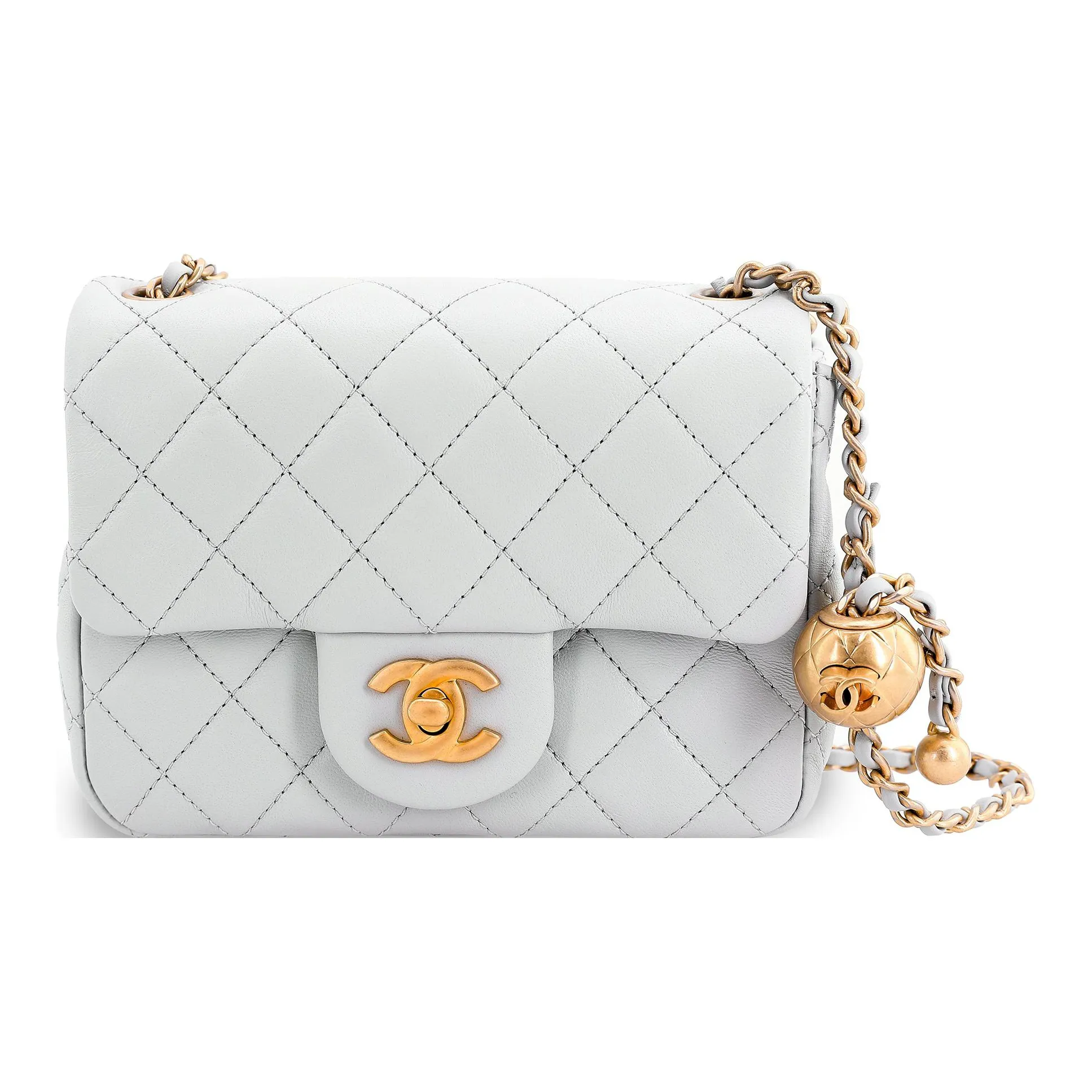 CHANEL Sheepskin Pochette Crossbody Bag, Shoulder Bag Mini Women's Light Gray