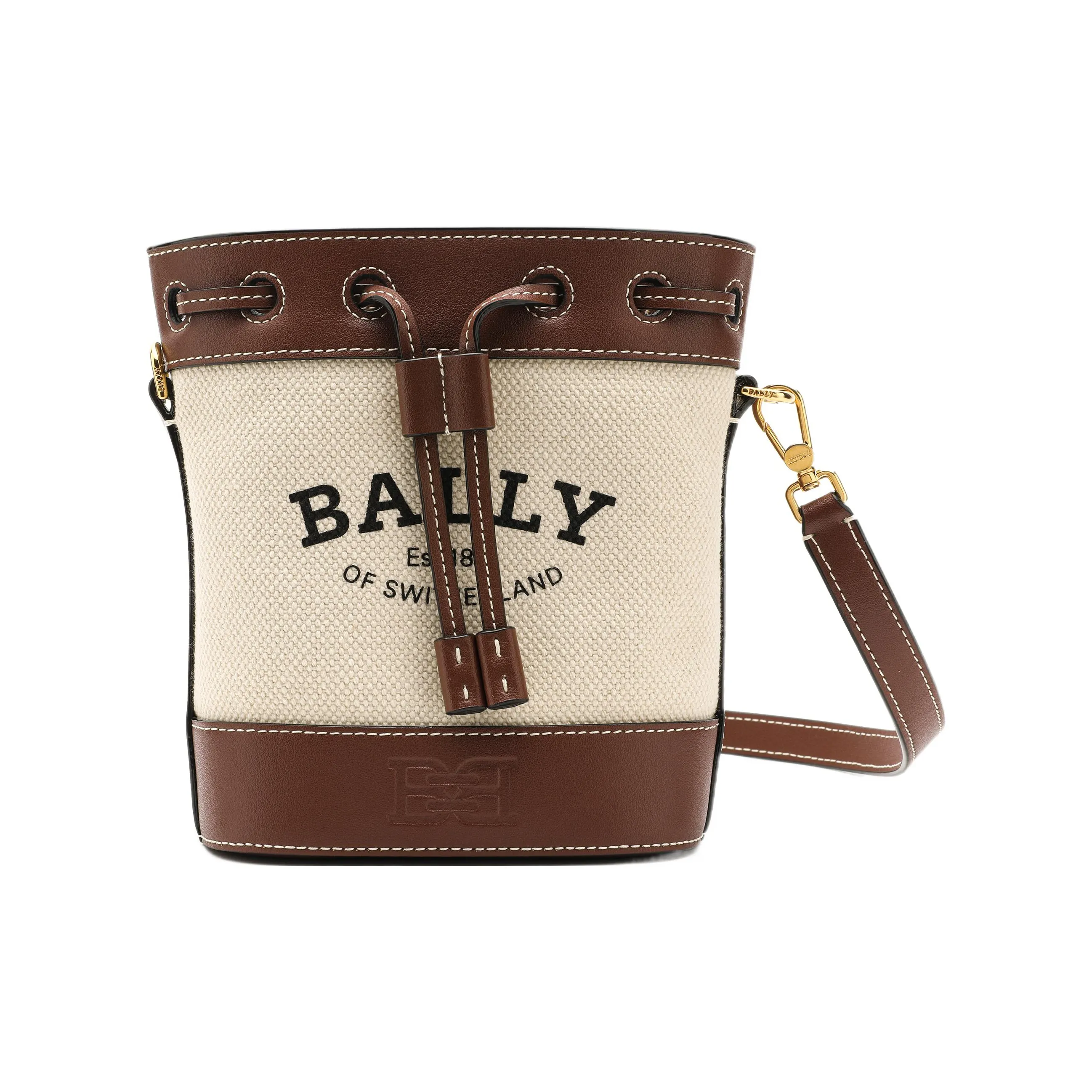 BALLY Cotton With Cow Leather Bucket Bag, Crossbody Bag Extra Small Women's Ecru