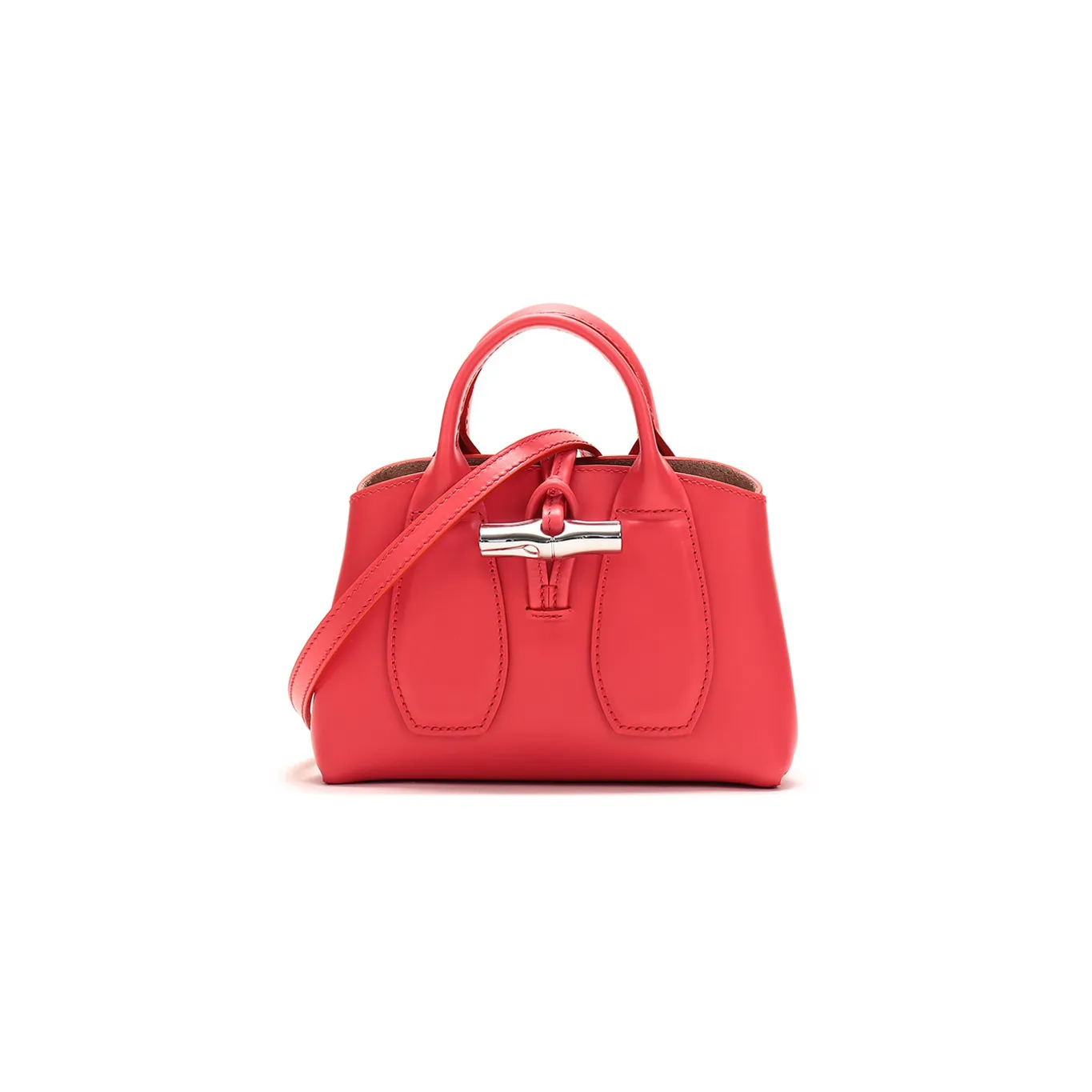 LONGCHAMP Le Pliage Cow Leather Handbag, Crossbody Bag, Shoulder Bag Regular Women's Bright Pink