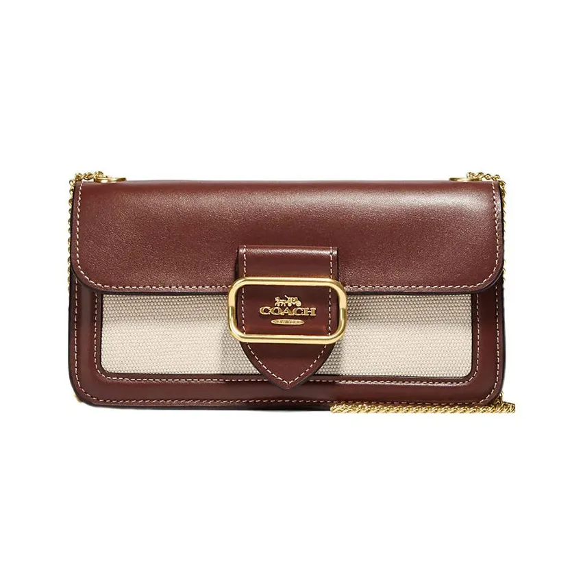 COACH Morgan Canvas With Calfskin Shoulder Bag Crossbody Bag Large Size Women's Red & Beige