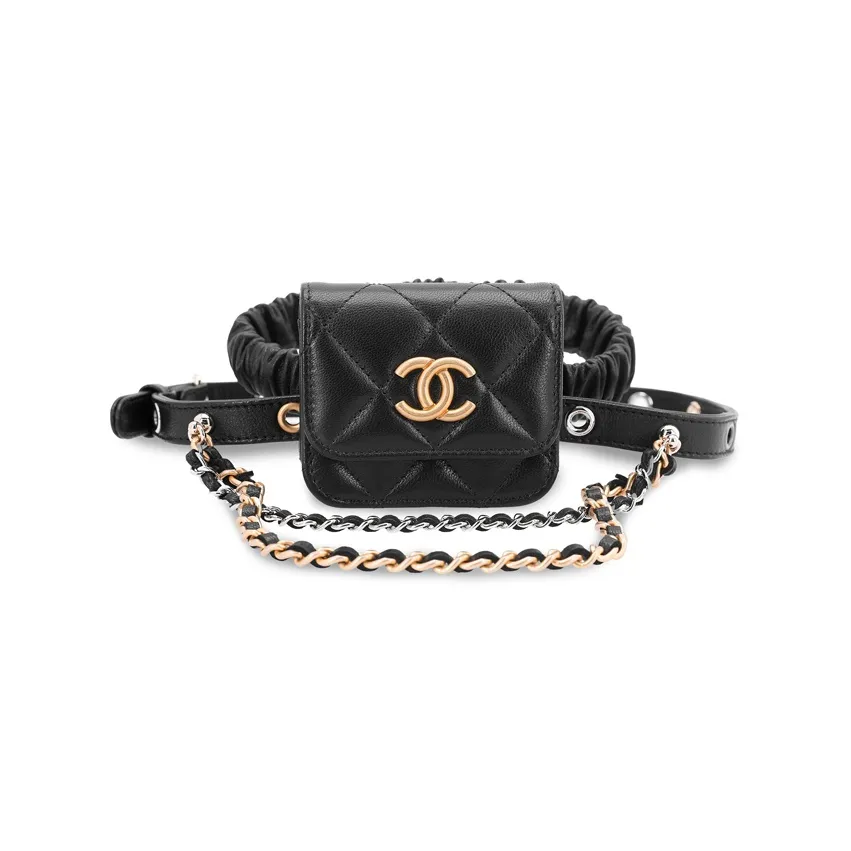 CHANEL With Sheepskin Leggings Headphone Set With Earphone Case Women's Black
