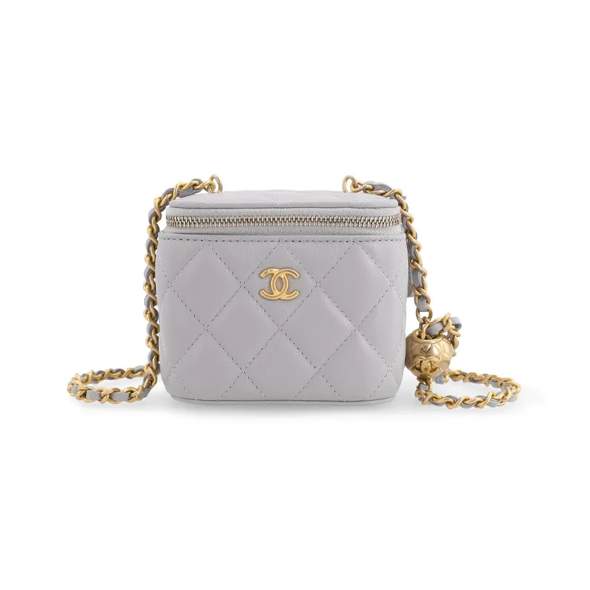 CHANEL Sheepskin Box Bag, Makeup Bag, Crossbody Bag, Shoulder Bag Mini Women's Gray