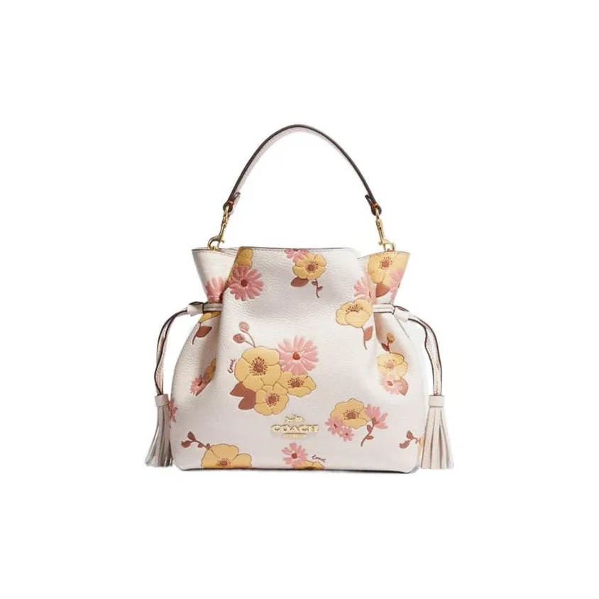 COACH Andy Cow Leather Drawstring Bag Crossbody Bag Medium Size Women's Chalk White