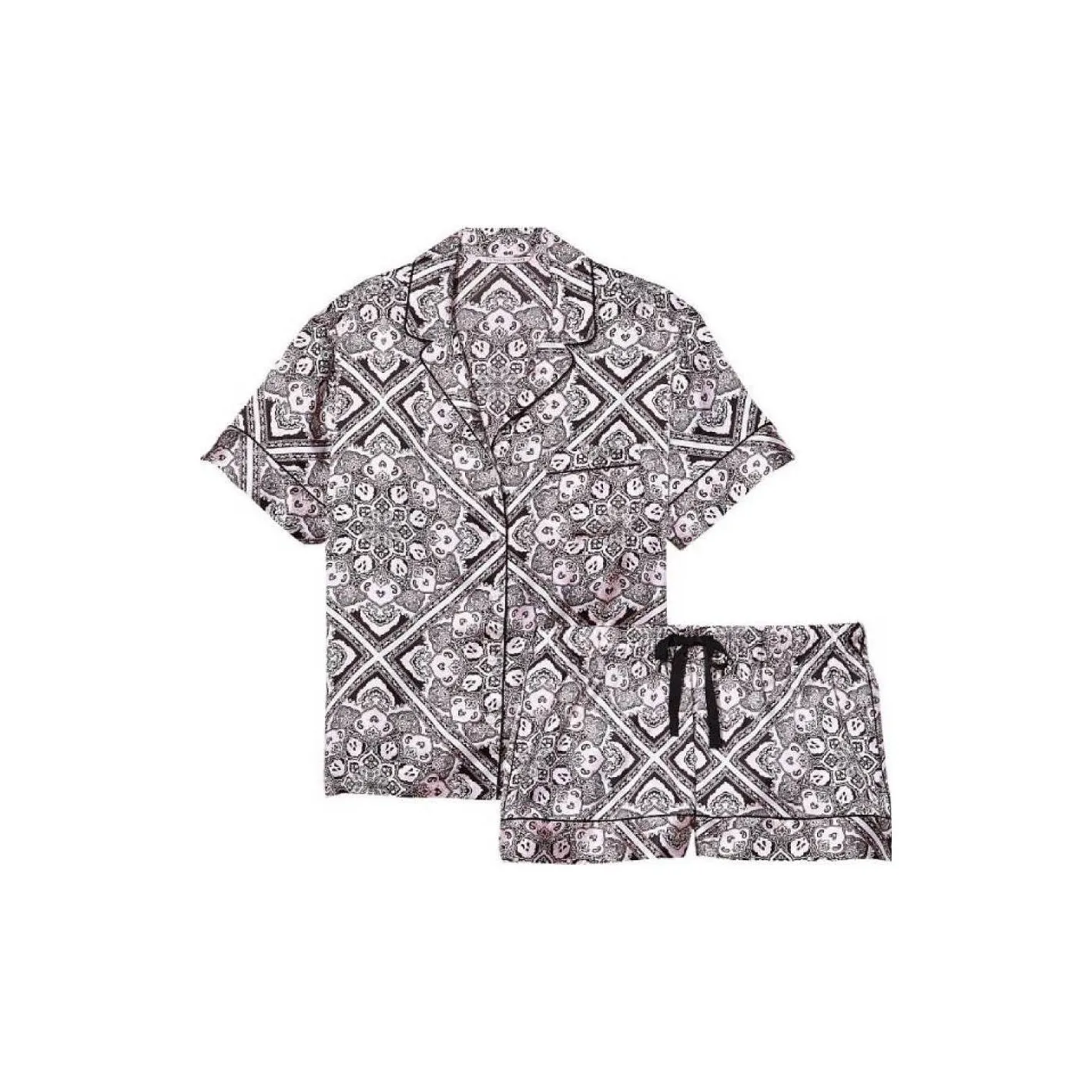 Victoria's Secret Сатин Короткий Комплект Пижам Женские Черный Белый С принтом