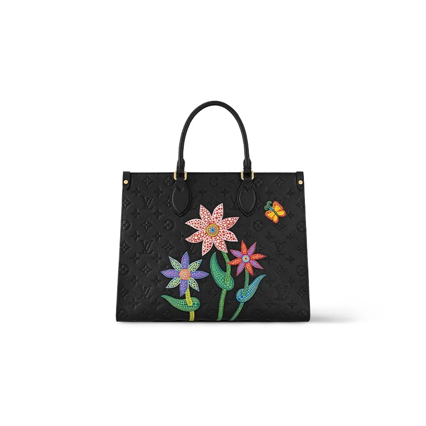 LOUIS VUITTON Lv X Yk Onthego Mm Black Flower Marquetry