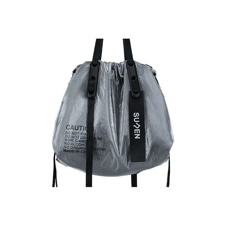 SUREN Nylon Tote Bag, Shopping Bag, One Shoulder Gym Bag Large Size Unisex Black/Silver/Green