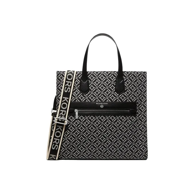 MICHAEL KORS Fabric Tote Bag Shopping Bag Handbag Crossbody Bag Large Size Women's Black & White