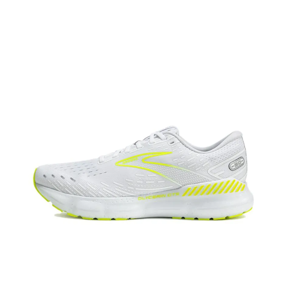 Brooks Glycerin GTS Anti Slip Wear Resistant Low Top Long Distance Running Running Shoes Men's White Yellow