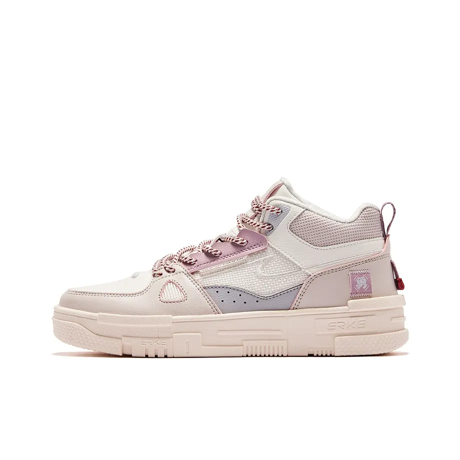 Erke Decisive Courage Wear Resistant Slip Resistant Mid Top Skateboard Shoes Women
s Pink White