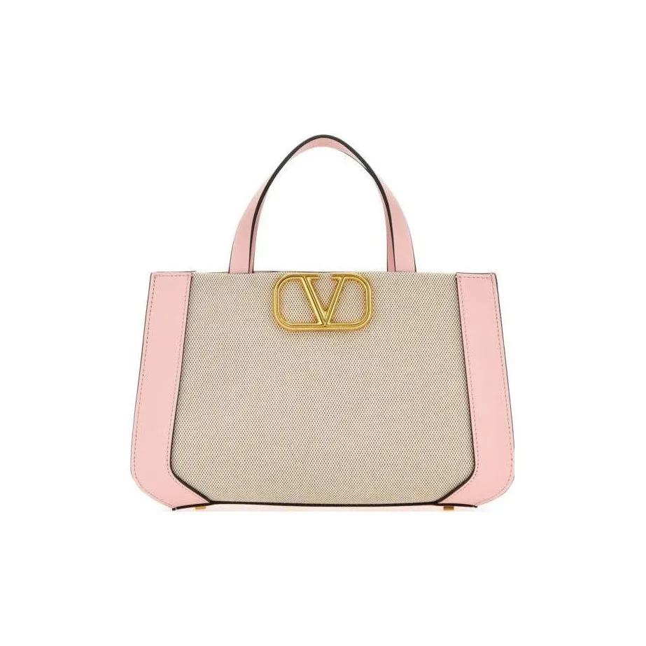 Valentino Canvas With Leather Canvas Bag, Handbag, Shoulder Bag Women's Beige & Rose Pink