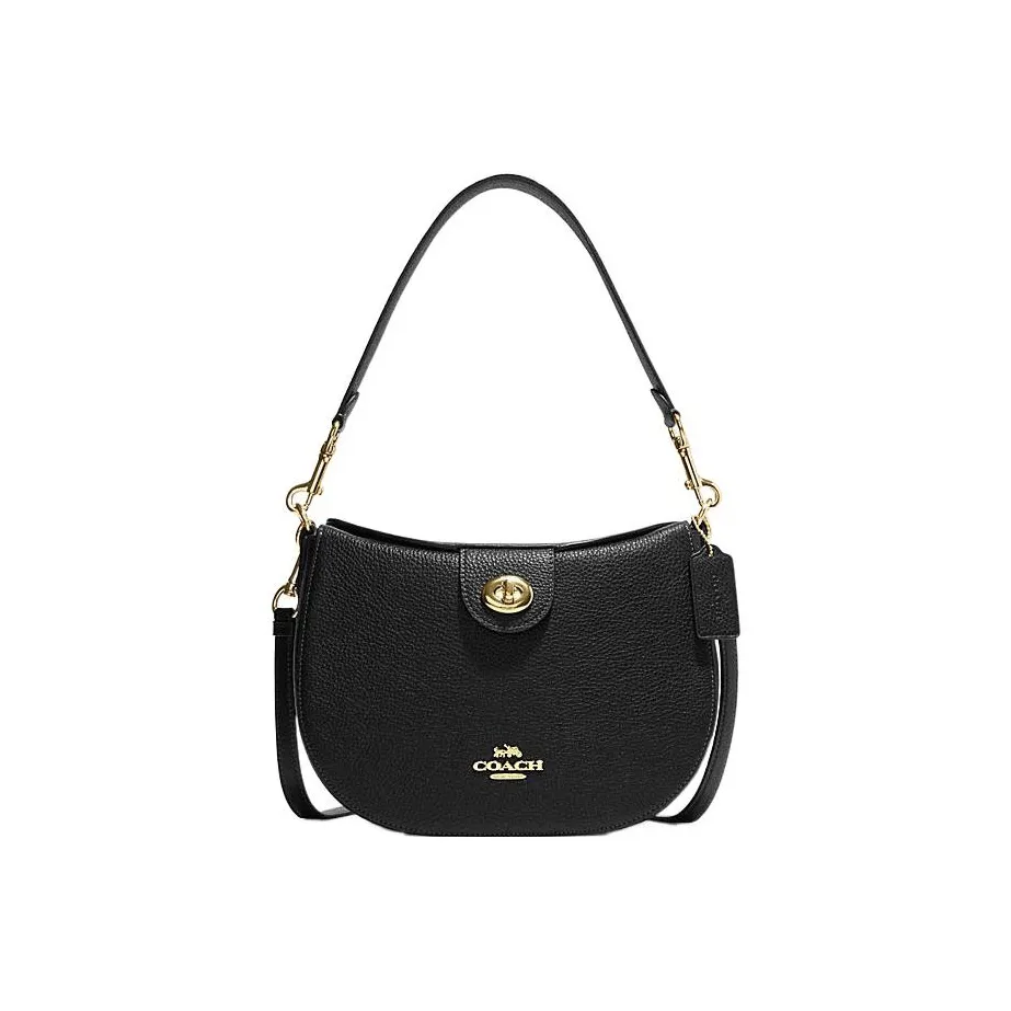 COACH Hobo Cow Leather Crescent Saddle Bag Shoulder Bag Women's Black