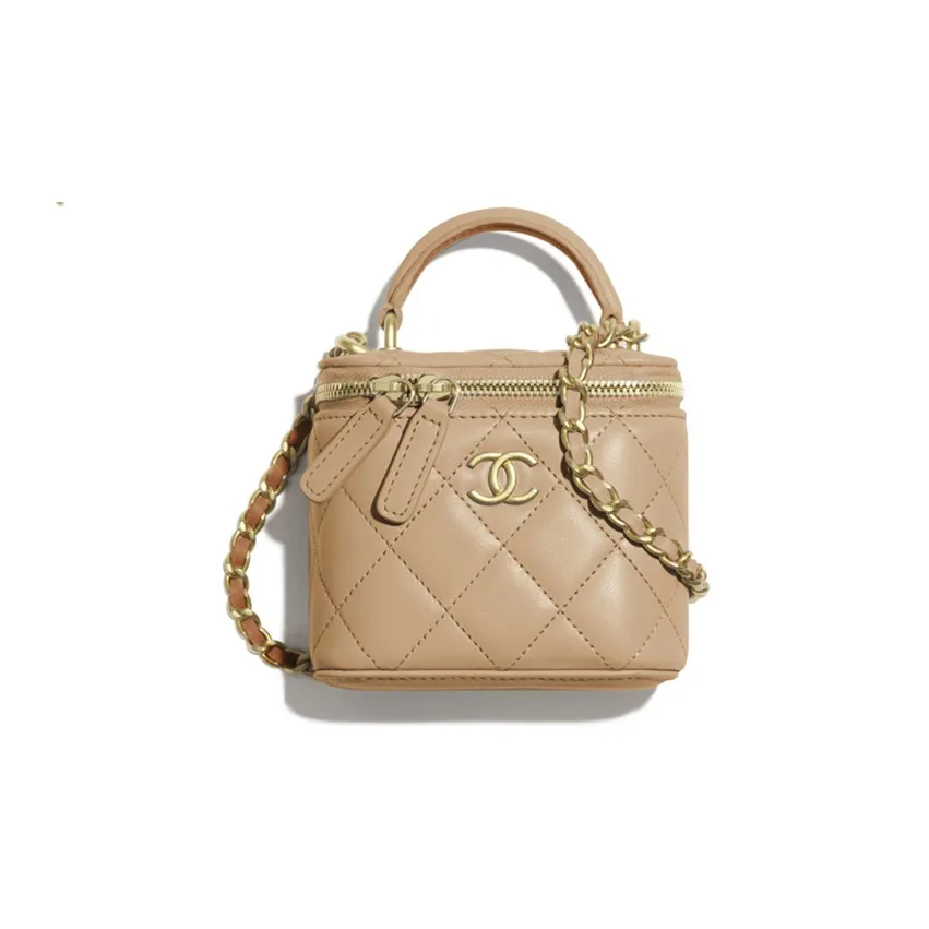 CHANEL Lambskin Multicolor Box Bag, Handbag, Shoulder Bag, Crossbody Bag Mini Women's Nude & Milk Tea & Brown