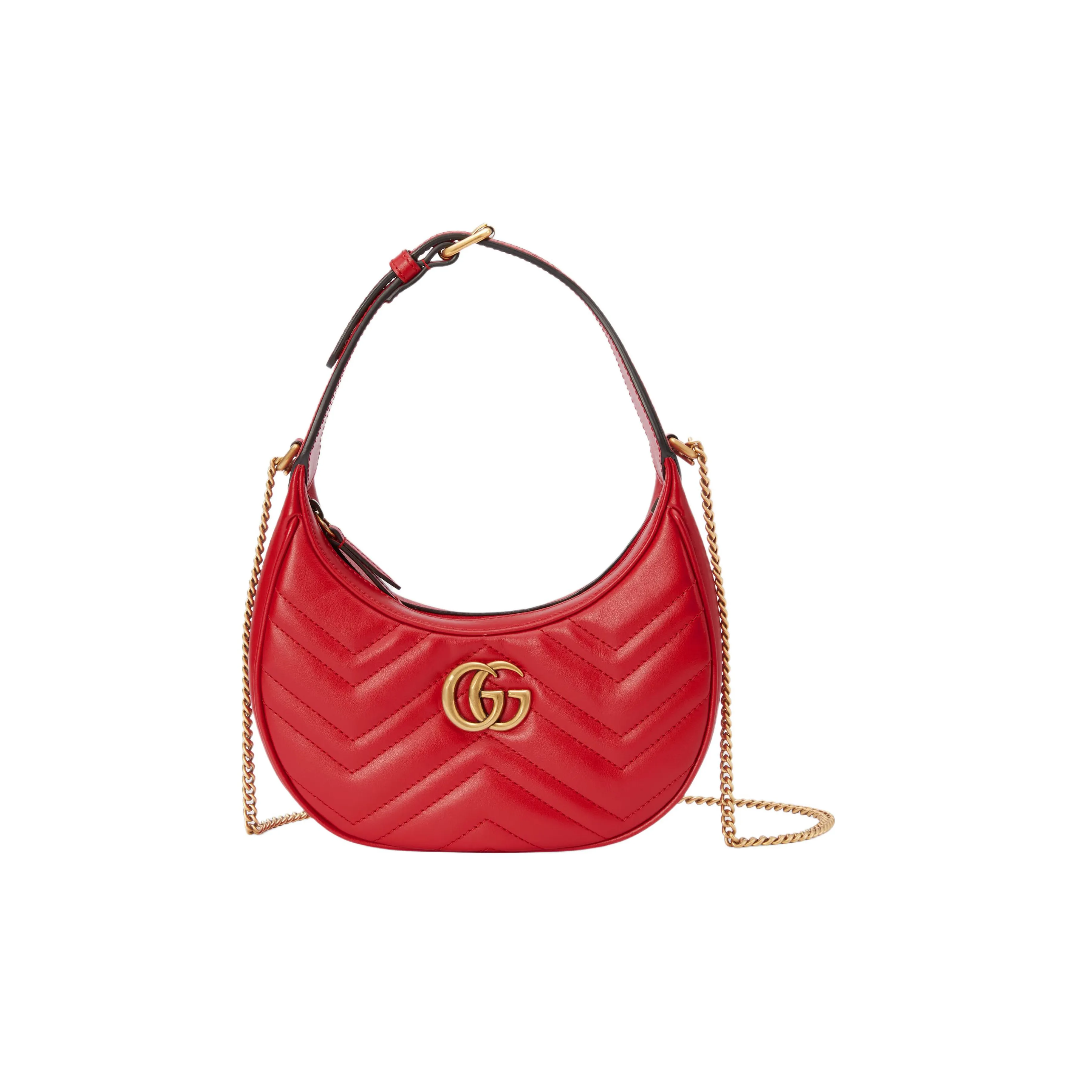 GUCCI Marmont Leather Crescent Bag, Portable Crossbody Bag, Shoulder Bag Women's Red
