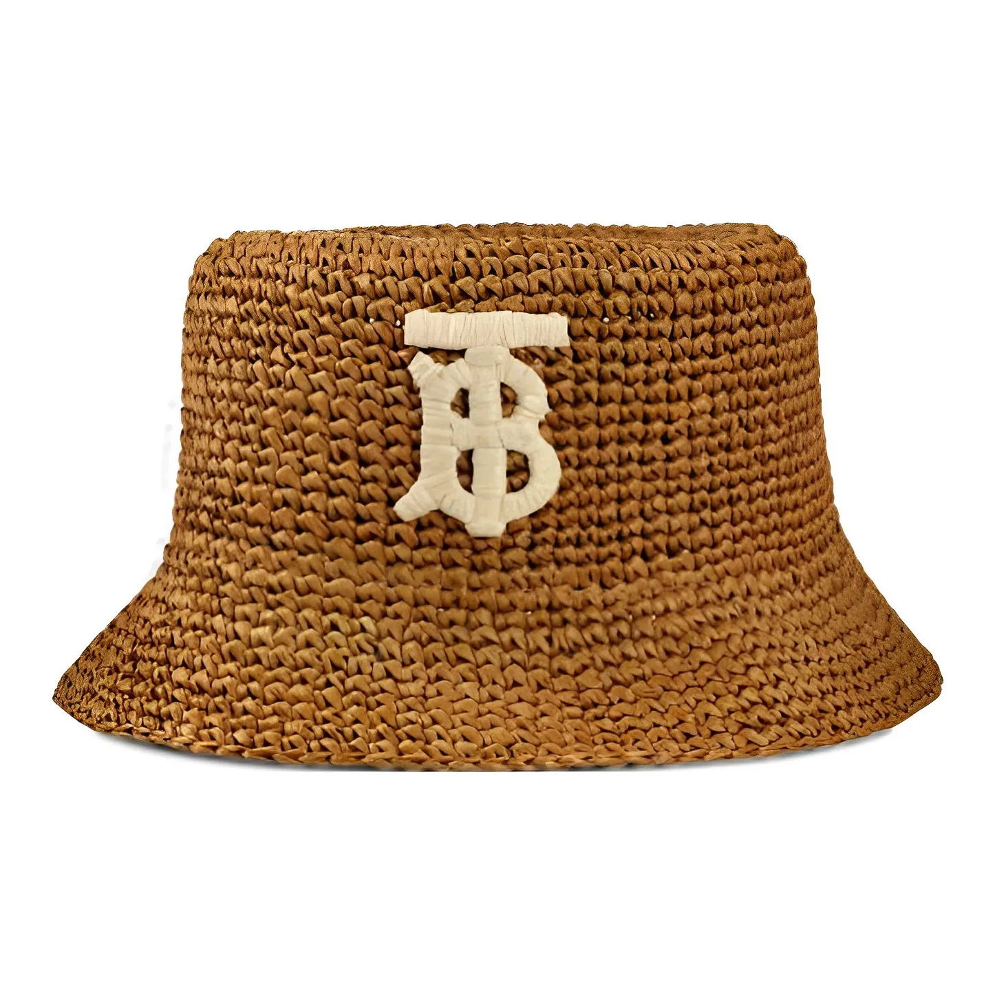 Burberry Плетеная соломенная шляпа ведра, светло-янтарная, женская