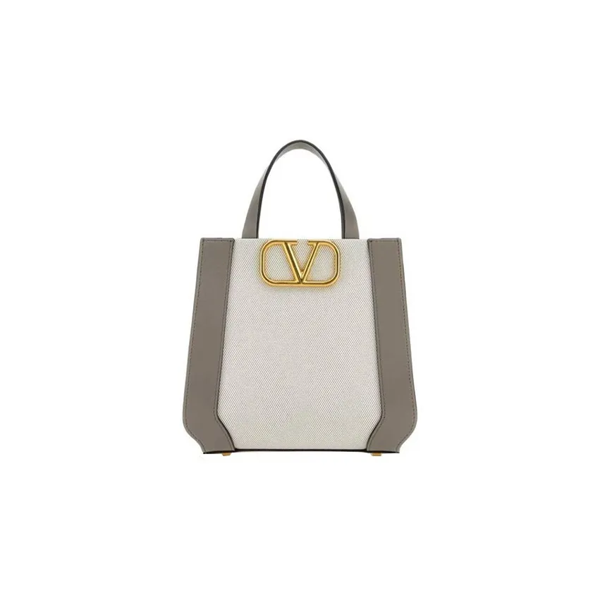Valentino Vlogo Canvas With Leather Shoulder Bag, Crossbody Bag, Handbag Trumpets Women's Beige/Taupe