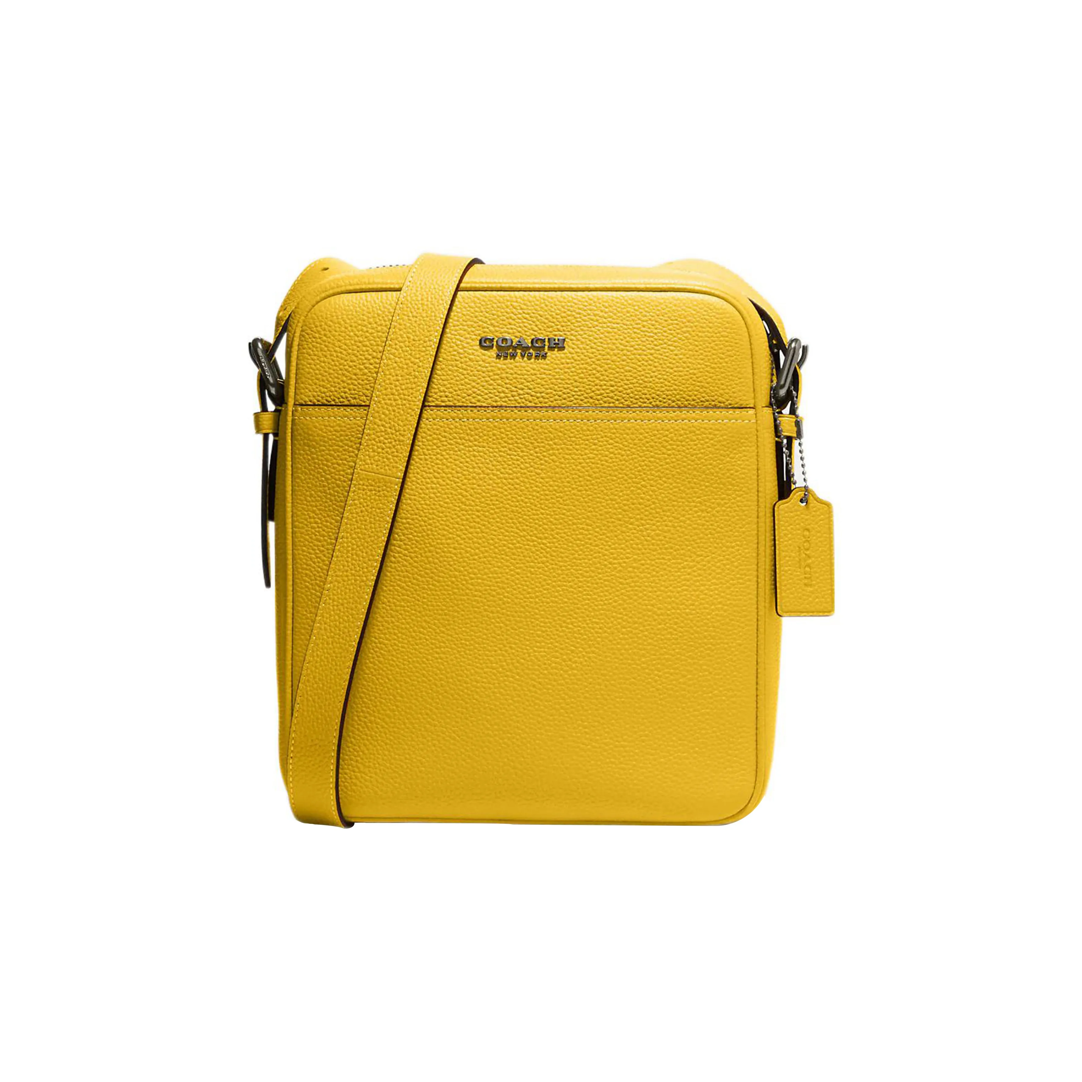 COACH Natural Pebbled Leather Camera Bag, Crossbody Bag Trumpets Men's Yellow