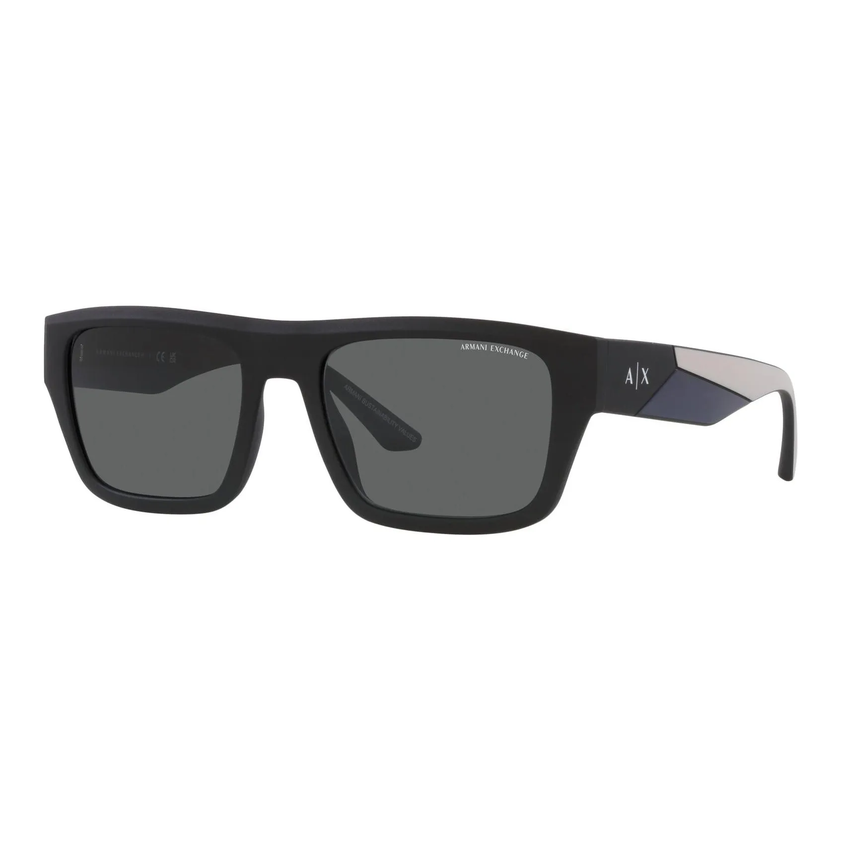 ARMANI EXCHANGEAE Plate Frame Square Sunglasses Men's Matte Black
