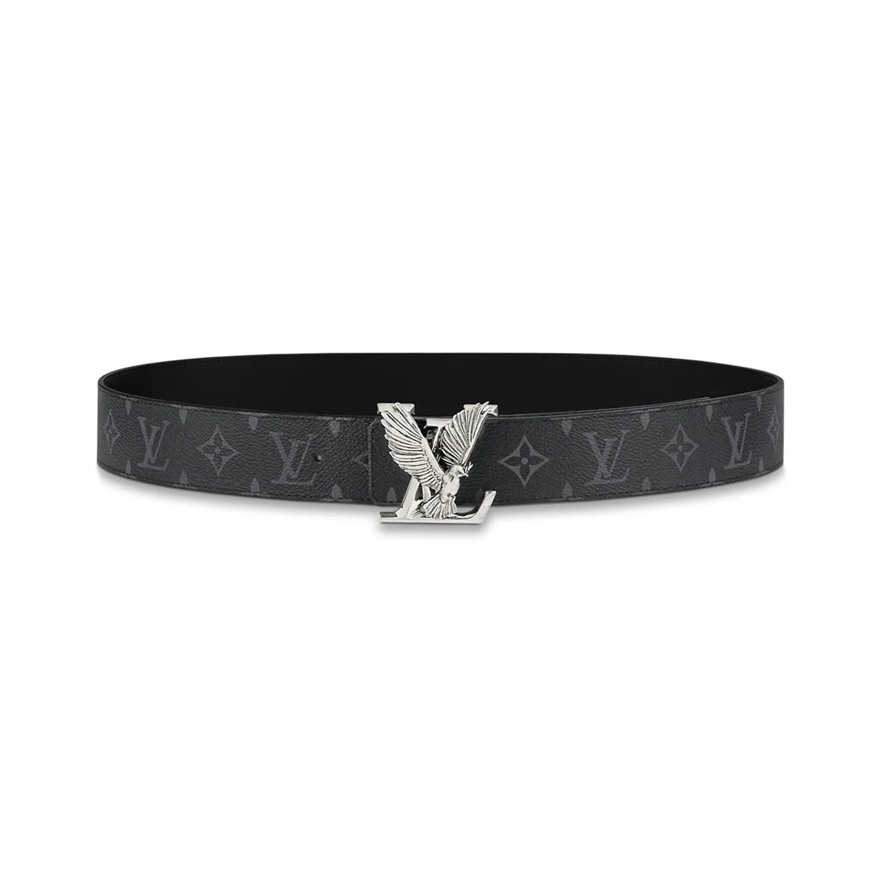 LOUIS VUITTON Eagle Logo, Cow Leather Belt, Black, Width 4cm Men's