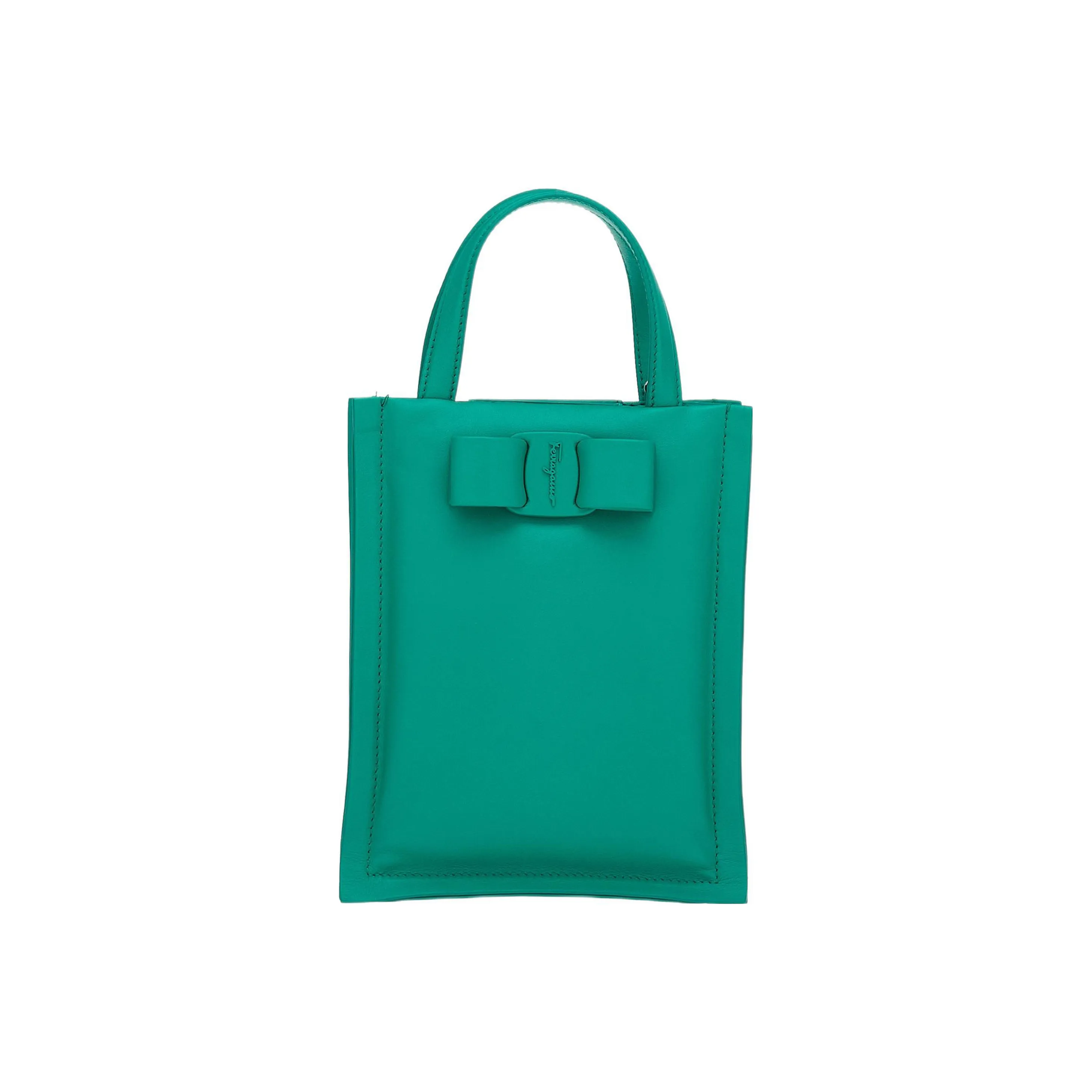 FERRAGAMO Viva Cow Leather Small Square Bag, Shoulder Bag, Crossbody Bag, Handbag Mini Women's Emerald Green