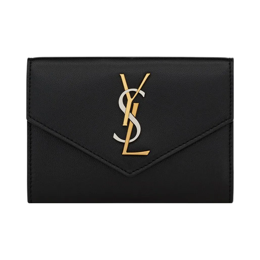 SAINT LAURENT CASSANDRE Smooth Leather Envelope Bag Wallet Small Size Women's Black