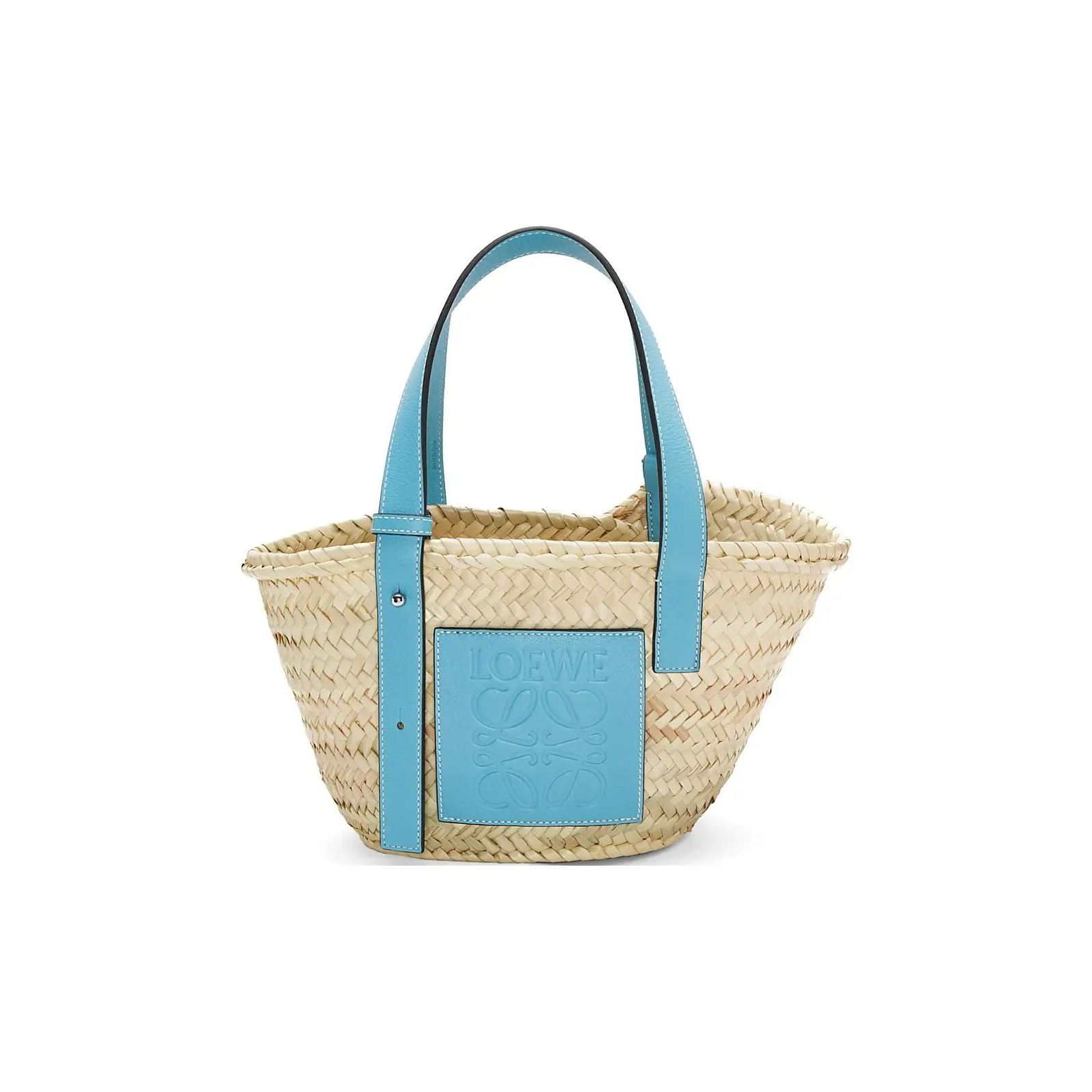 LOEWE Basket Palm Leaf With Cow Leather Handbag Trumpets Women's Light Blue