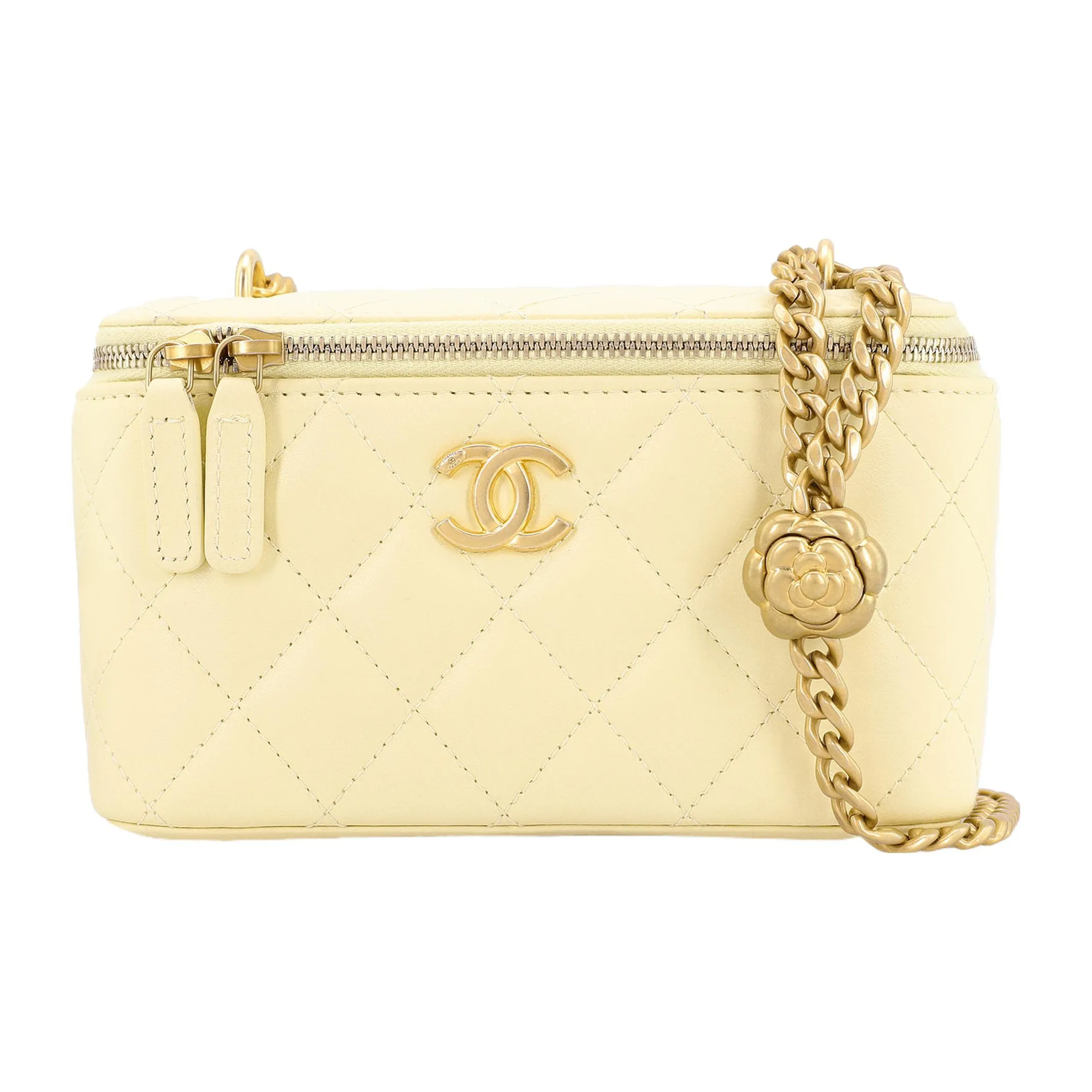 CHANEL Sheepskin Shoulder Bag Crossbody Bag Medium Size Women's Yellow