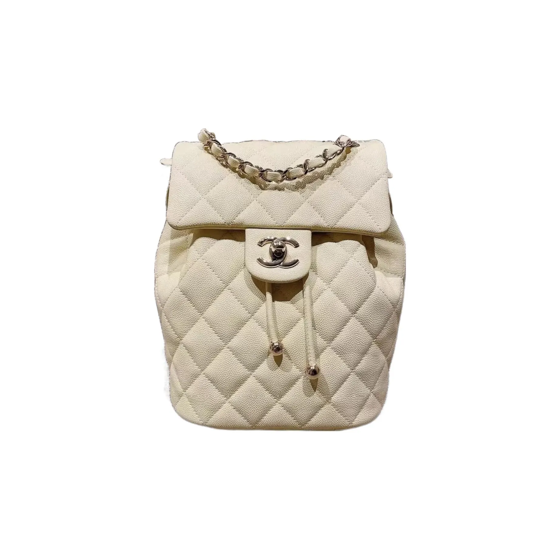 CHANEL Caviar Cow Leather Backpack Unisex Light Yellow