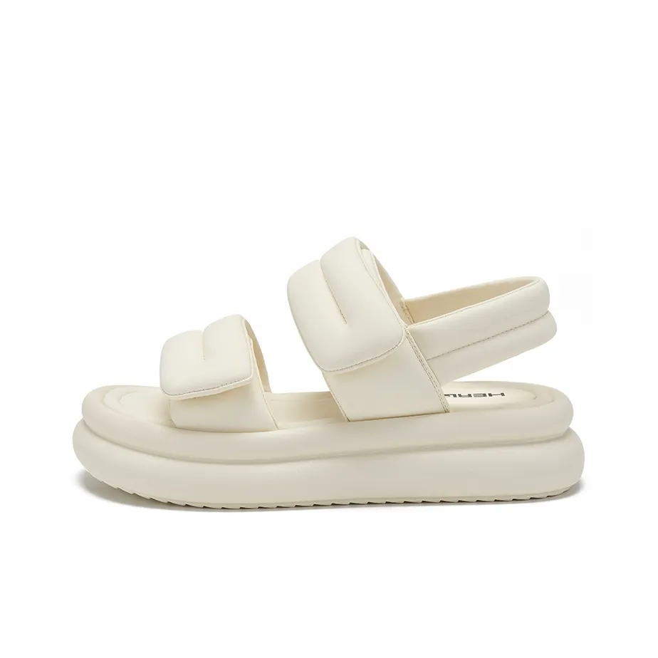 HERLOOK Vegan Leather Cream Puff Sandal Fashion 42k Slippers Women's Cream/Black