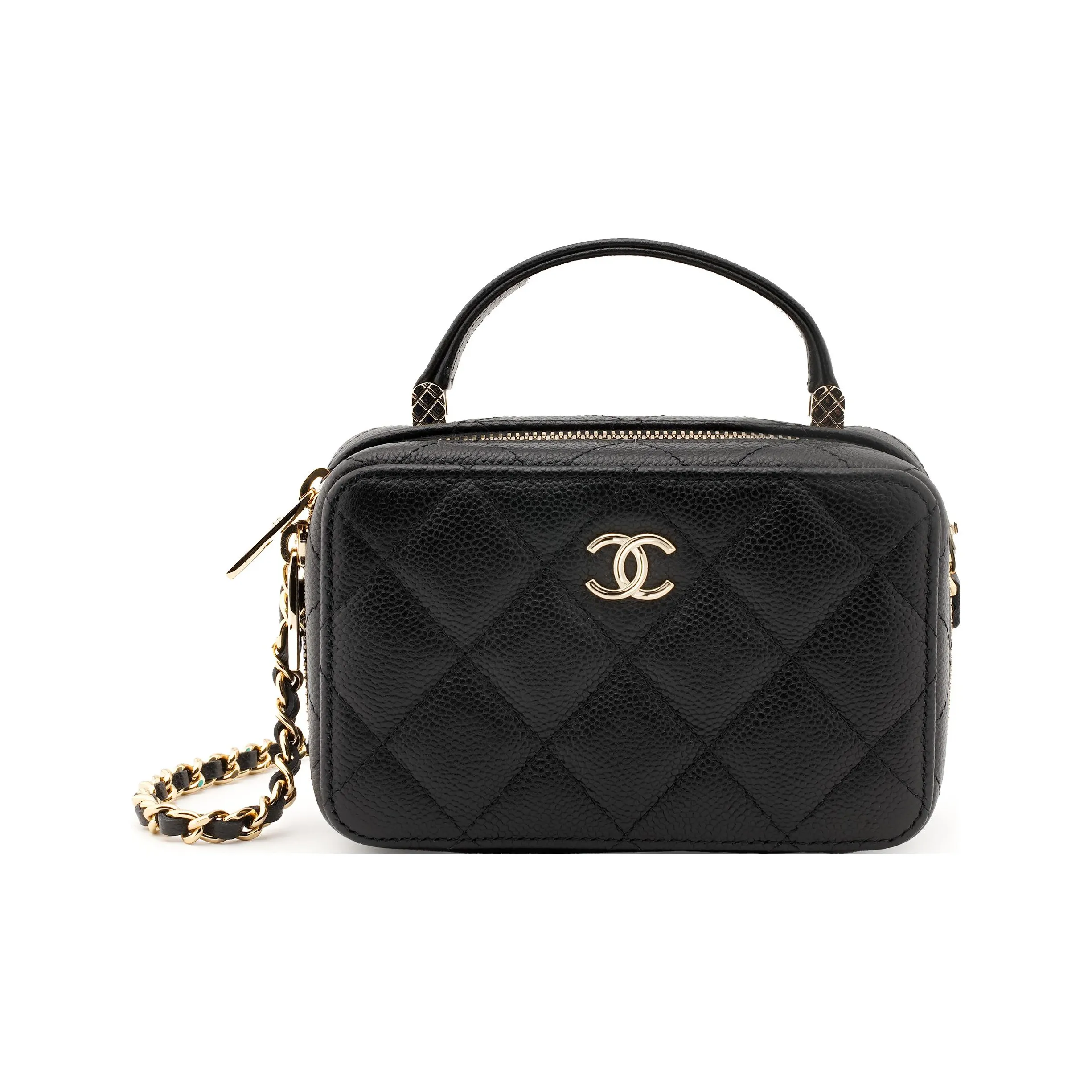 CHANEL Grain Embossed Litchi Grain Cow Leather Box Bag, One Shoulder Handbag Mini Women's Black
