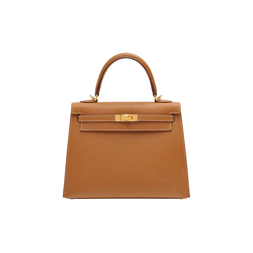 HERMES Cow Leather Kelly Bag Handbag 25 Women's Gold Brown