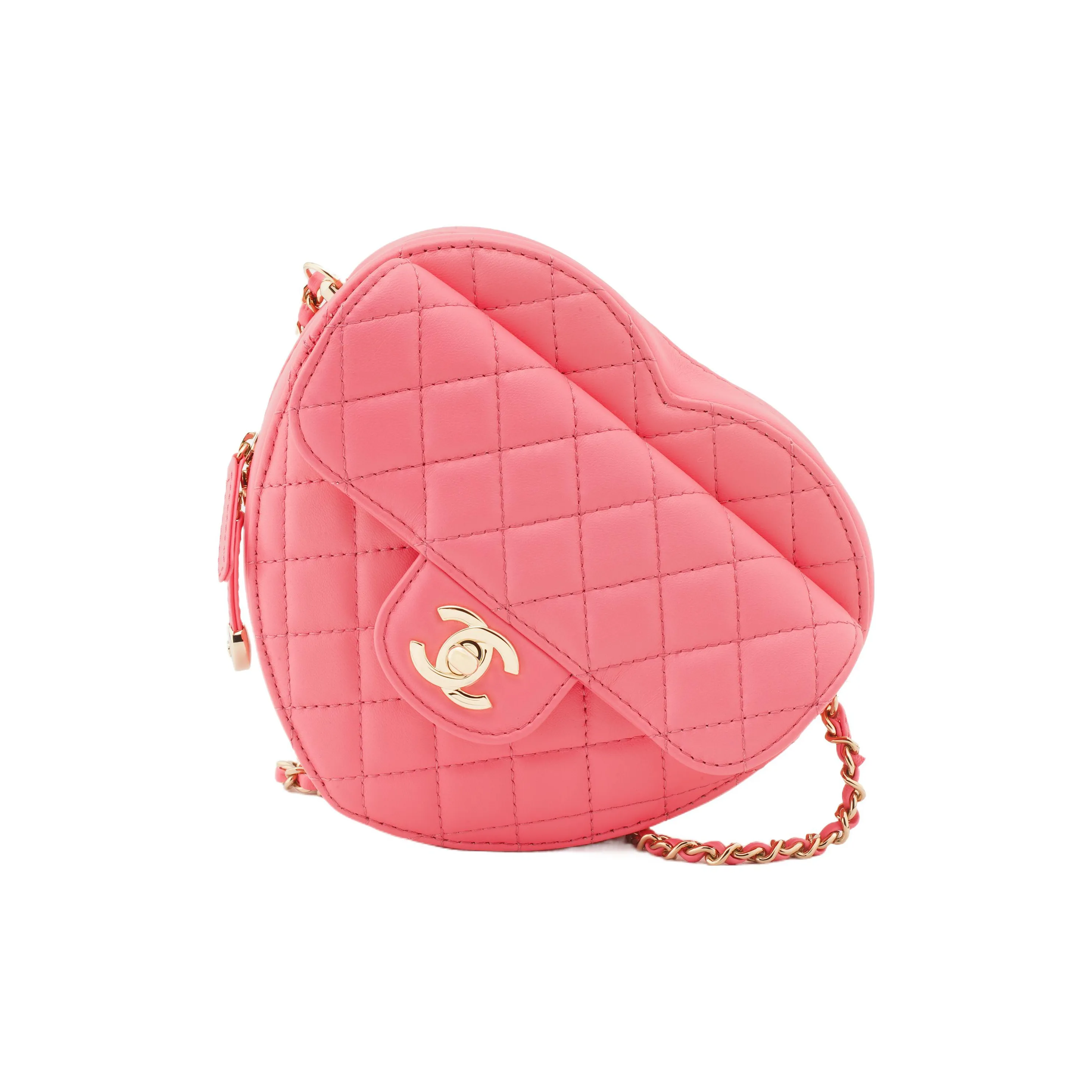 CHANEL Lambskin Heart Bag, Heart Shaped Bag, Shoulder Bag, Crossbody Bag Women's Coral Pink